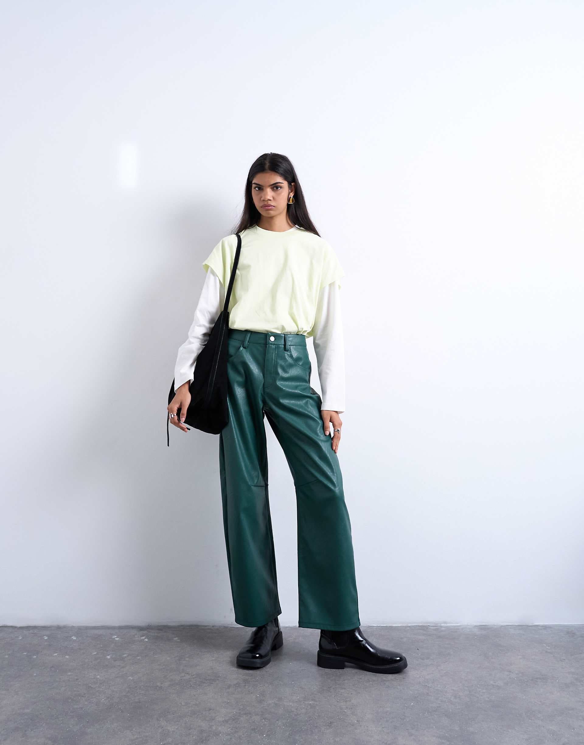 Topshop faux leather barrel leg pants in teal