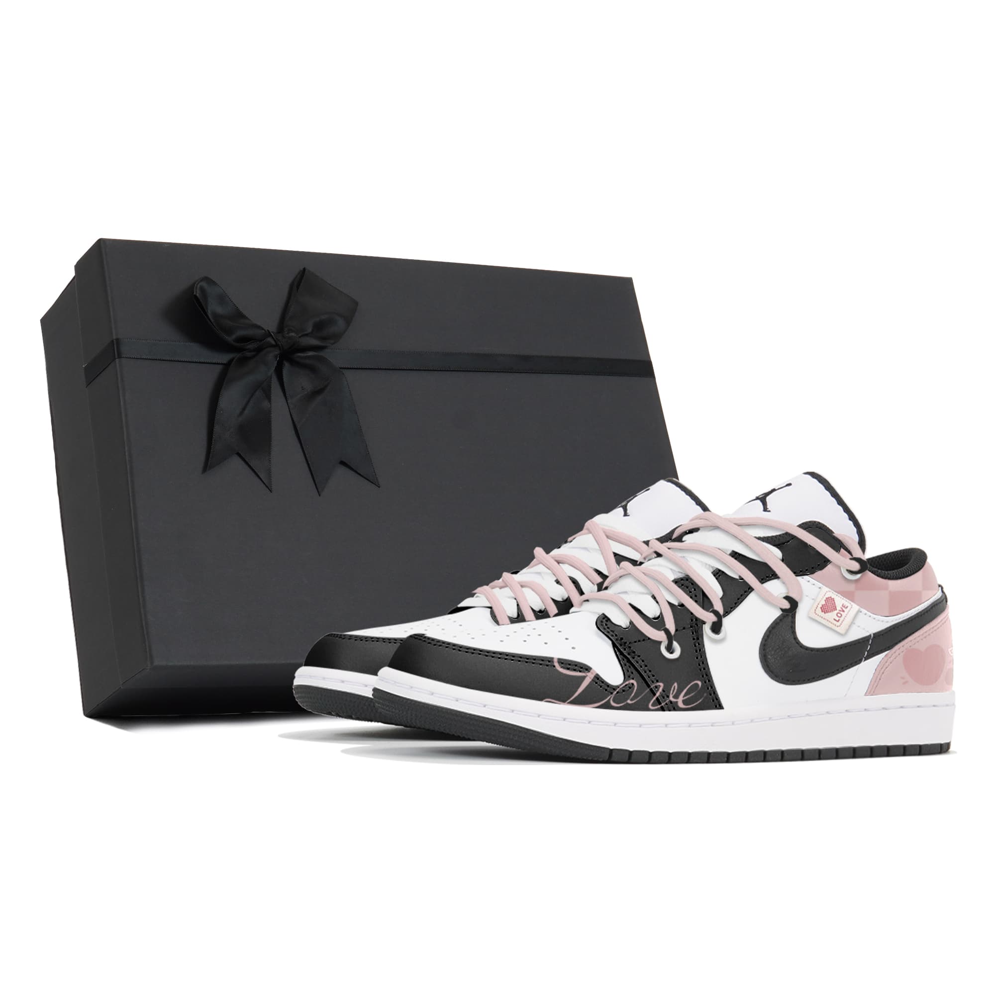 Jordan Air Jordan 1 Abrasion-Resistant Slip-Resistant Low-Top Vintage Basketball Shoes Men's Black Pink