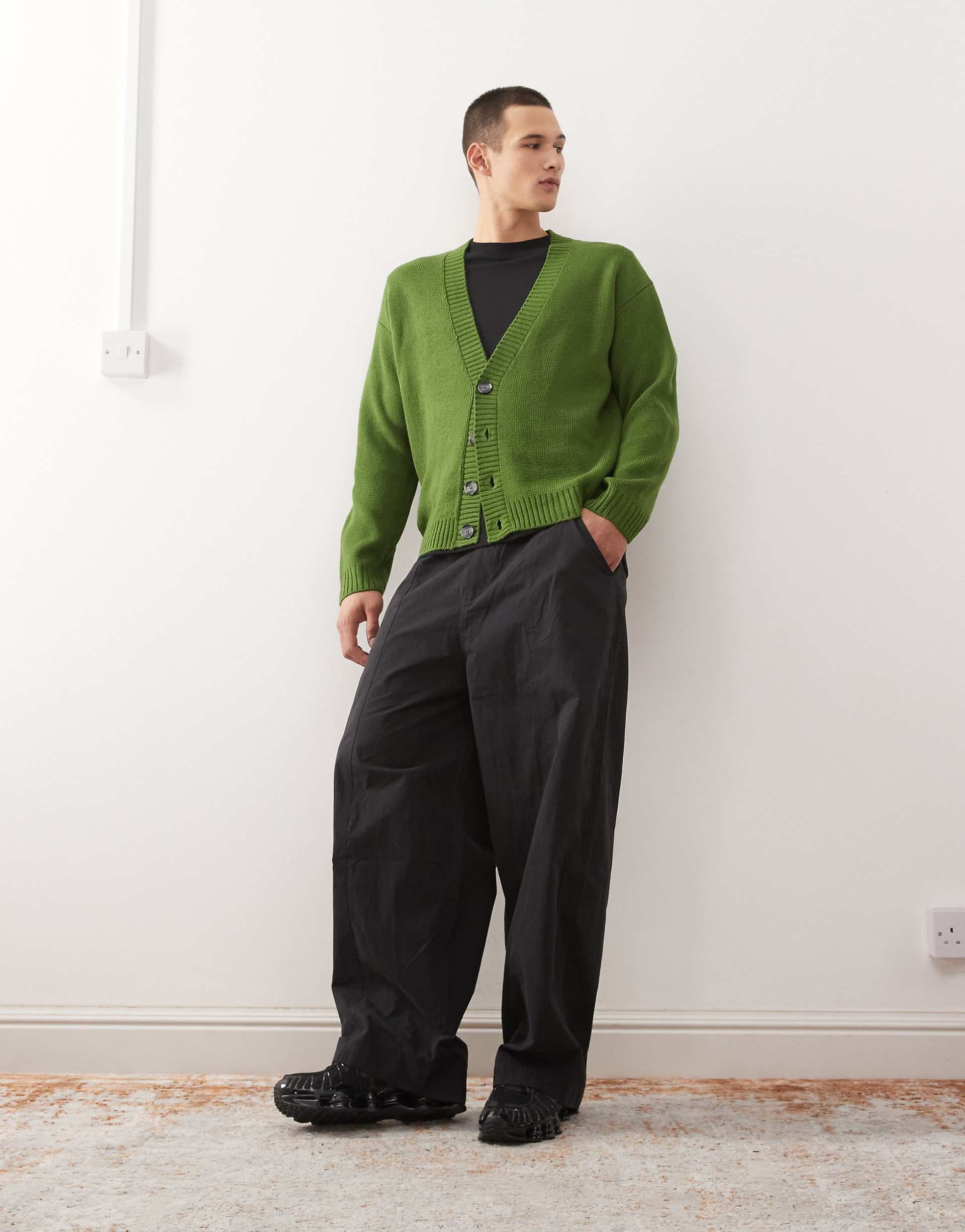 COLLUSION v-neck knit cardigan in khaki