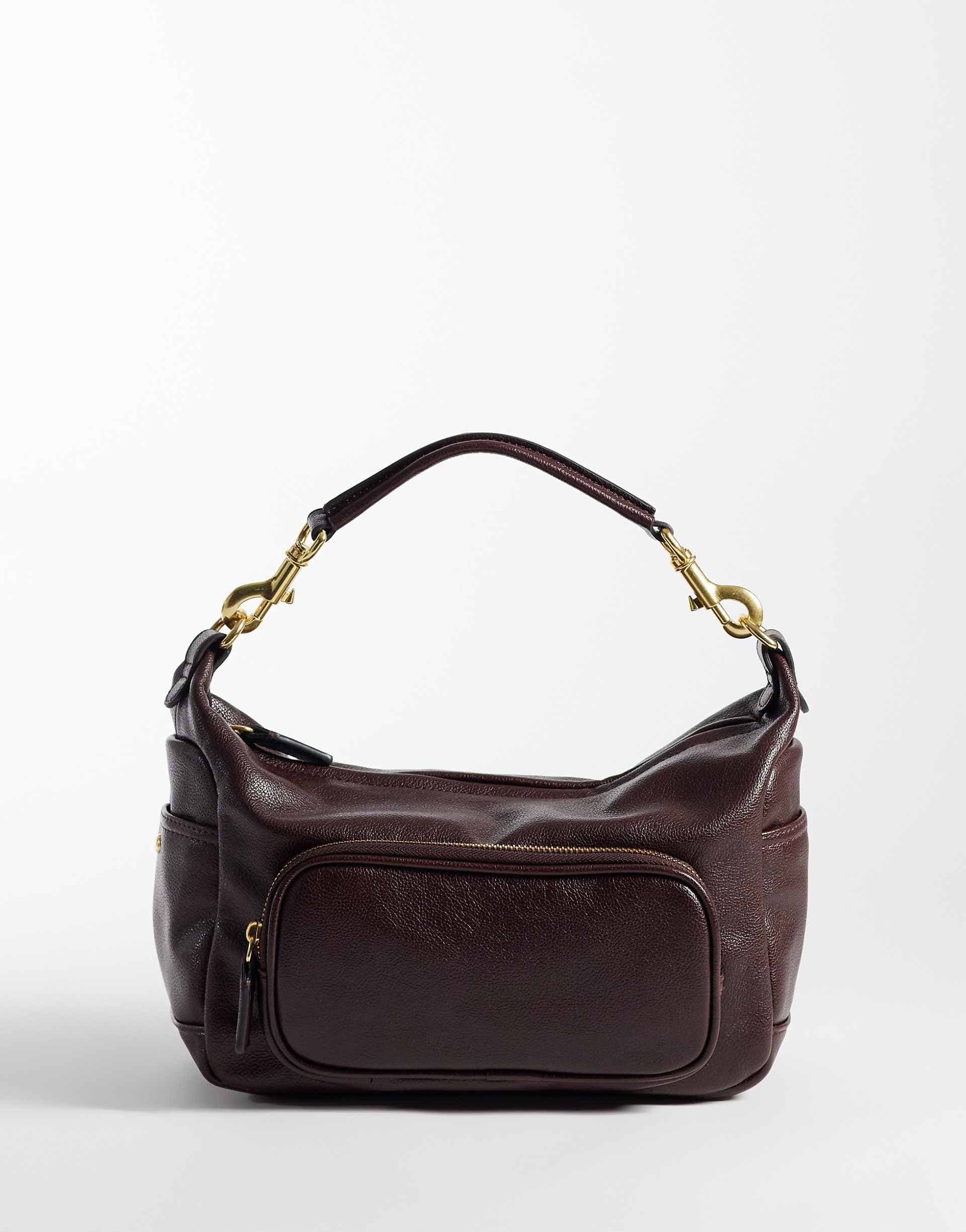Mango pocket detail shoulder bag in burgundy