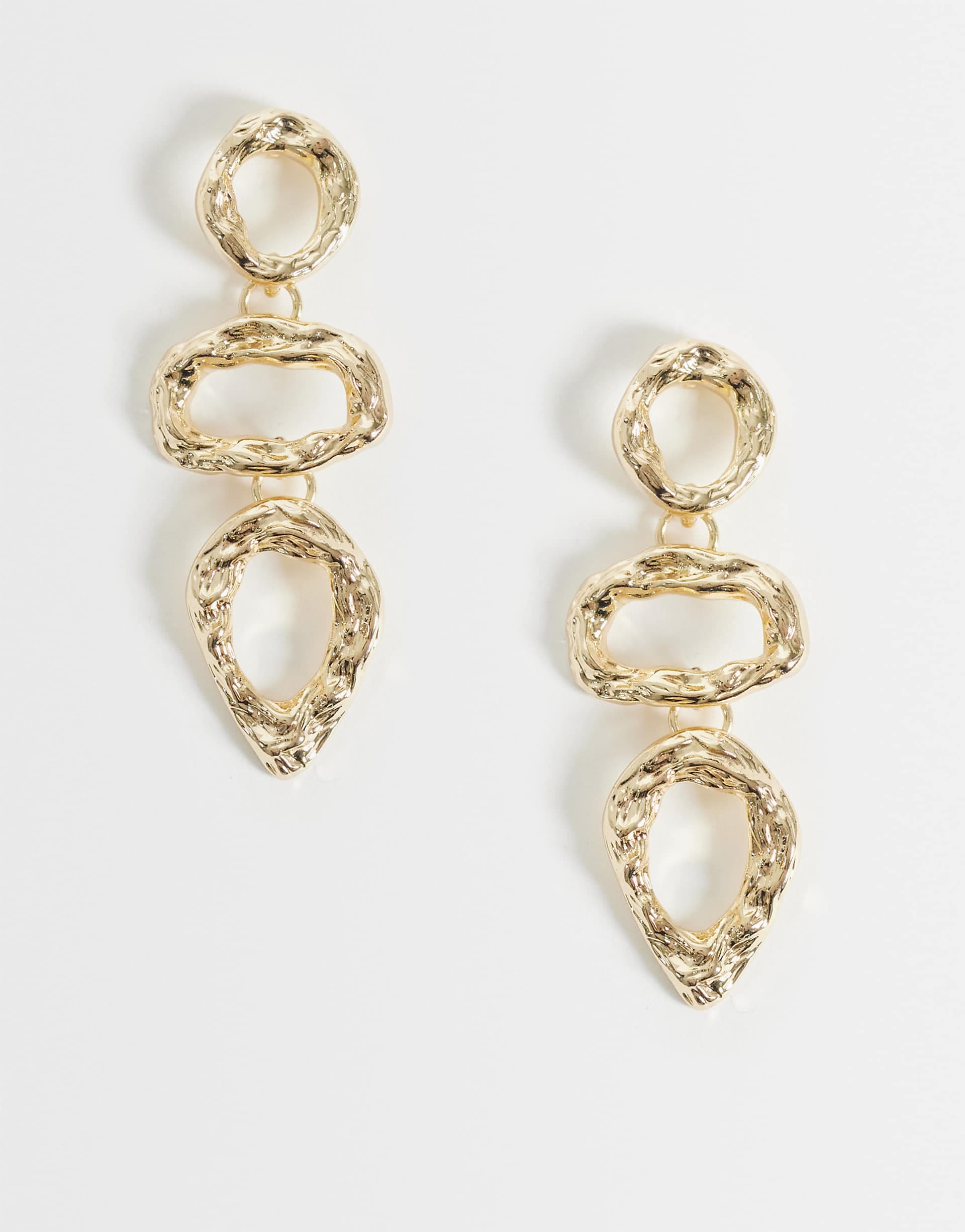 Accessorize hammered cutout triple drop earrings in gold