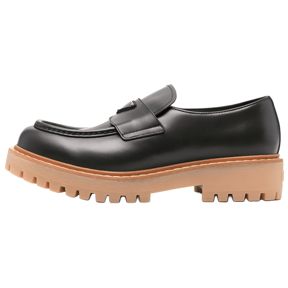 PRADA Calfskin Round-Toe Slip-On Loafers Men's Black
