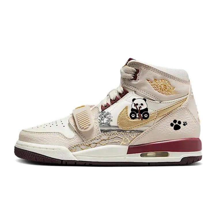 Jordan Legacy 312 Ink Wash Landscape Cute Panda Anti Slip Wear Resistant High Top Vintage Basketball Shoes Unisex Beige