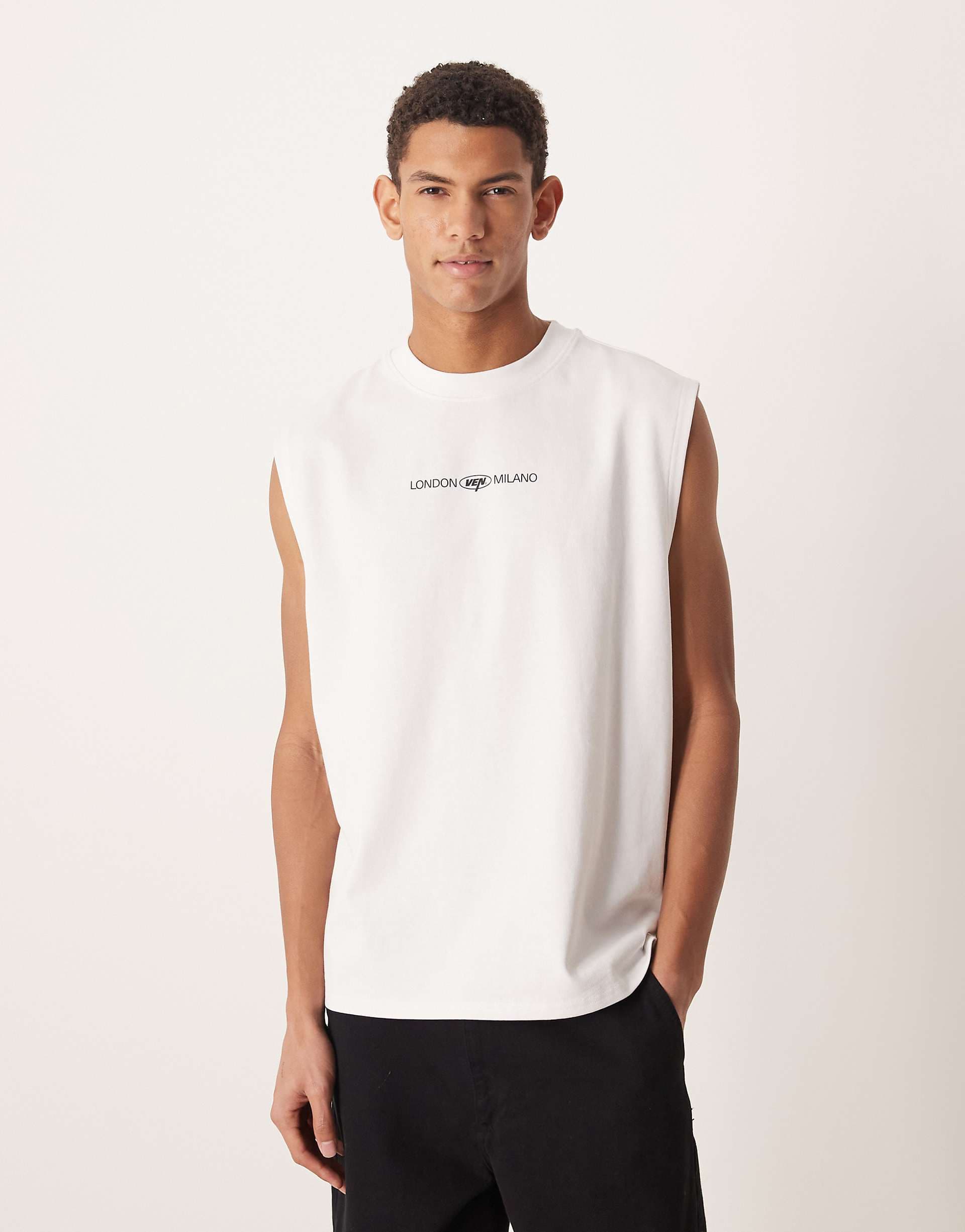 ASOS DESIGN Circular Design Collection super heavyweight oversized tank top with cities graphic in white