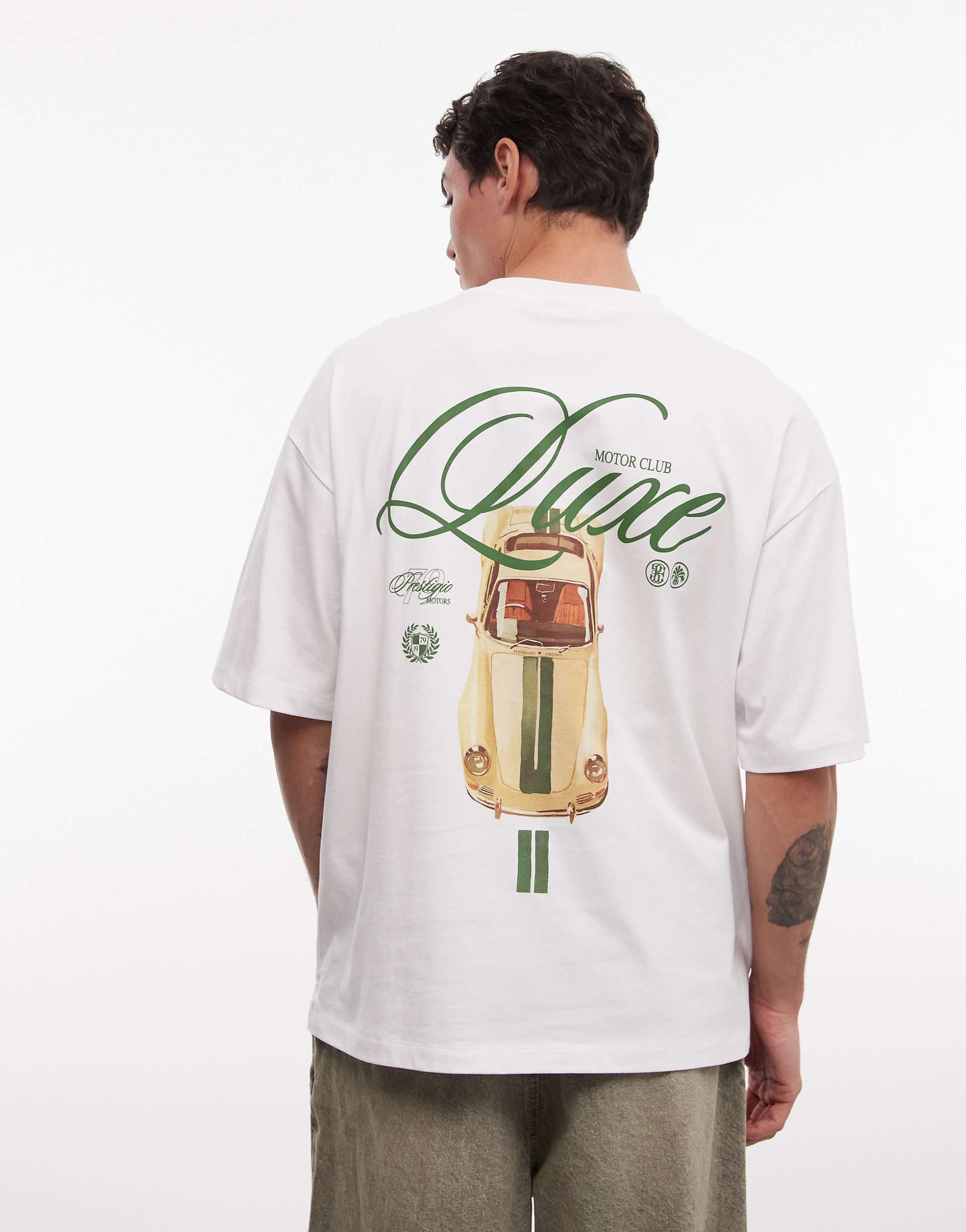 ASOS DESIGN oversized T-shirt with Luxe car graphic in white