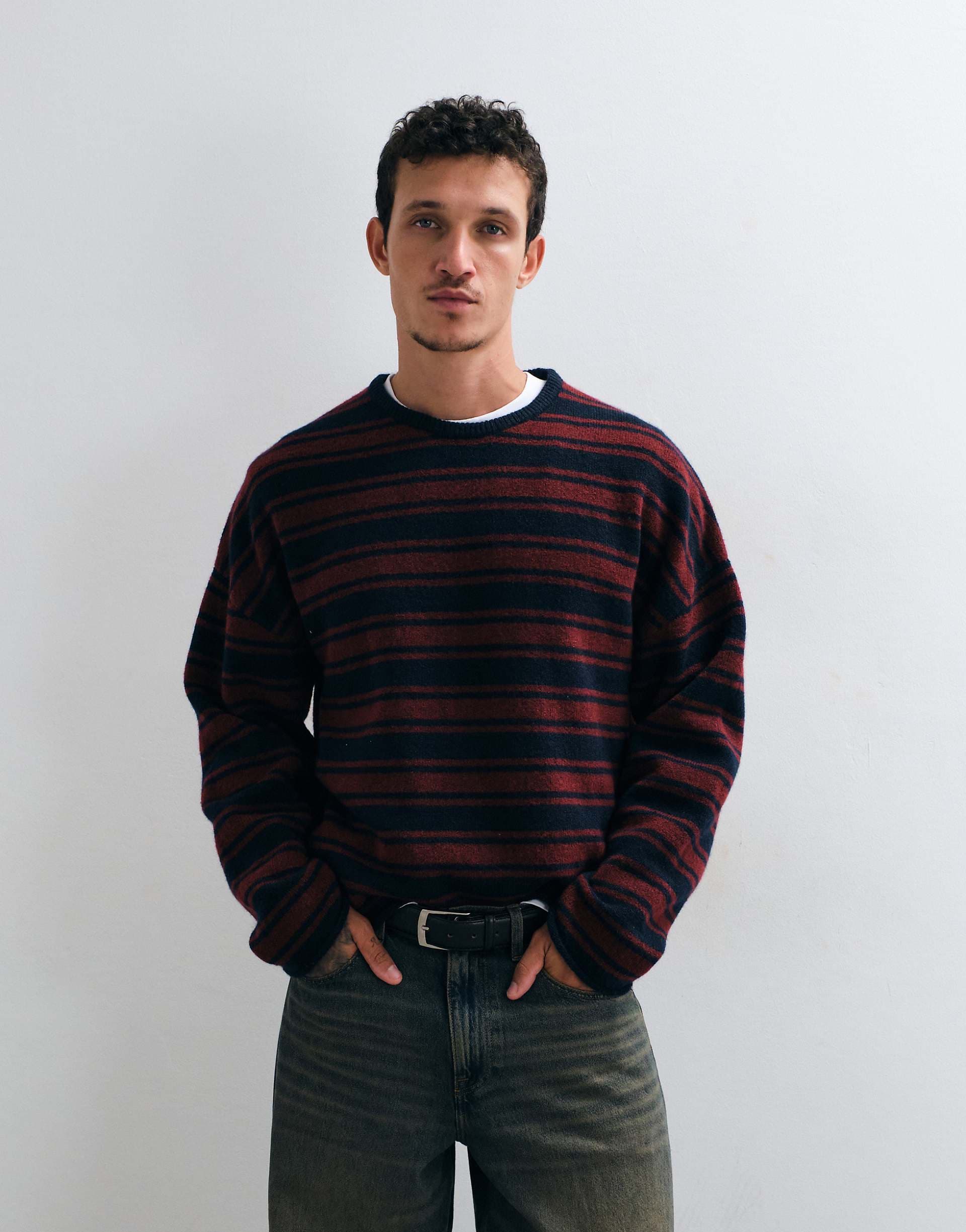 Weekday boxy fit sweater in navy and red stripes