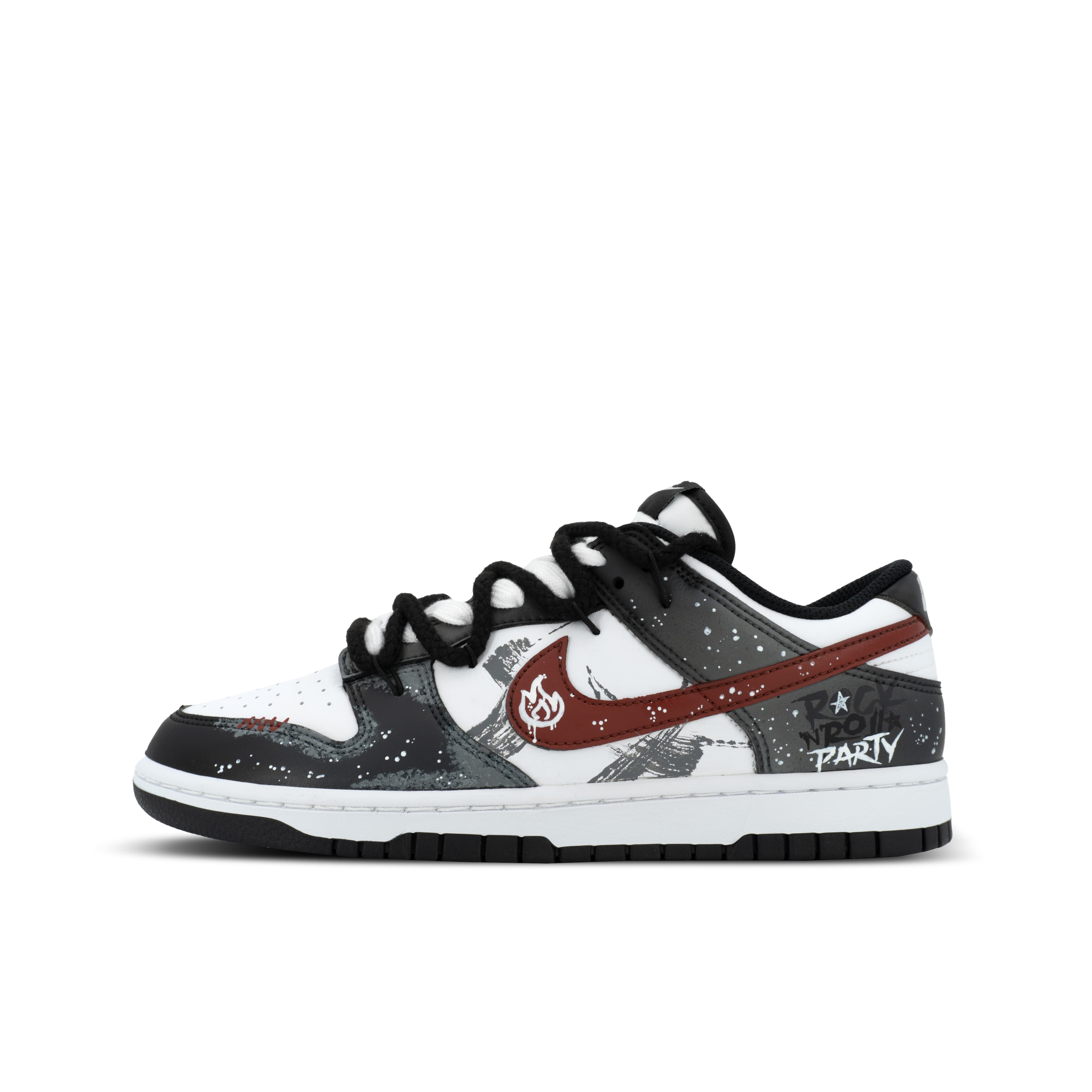 Custom Sneakers Nike Dunk 'XJDD Rock Ember' Trendy Fashion American Retro Street Versatile College Couple Deconstructed Dual Laces Casual Sports Low-Top Skate Shoes Unisex Black Red