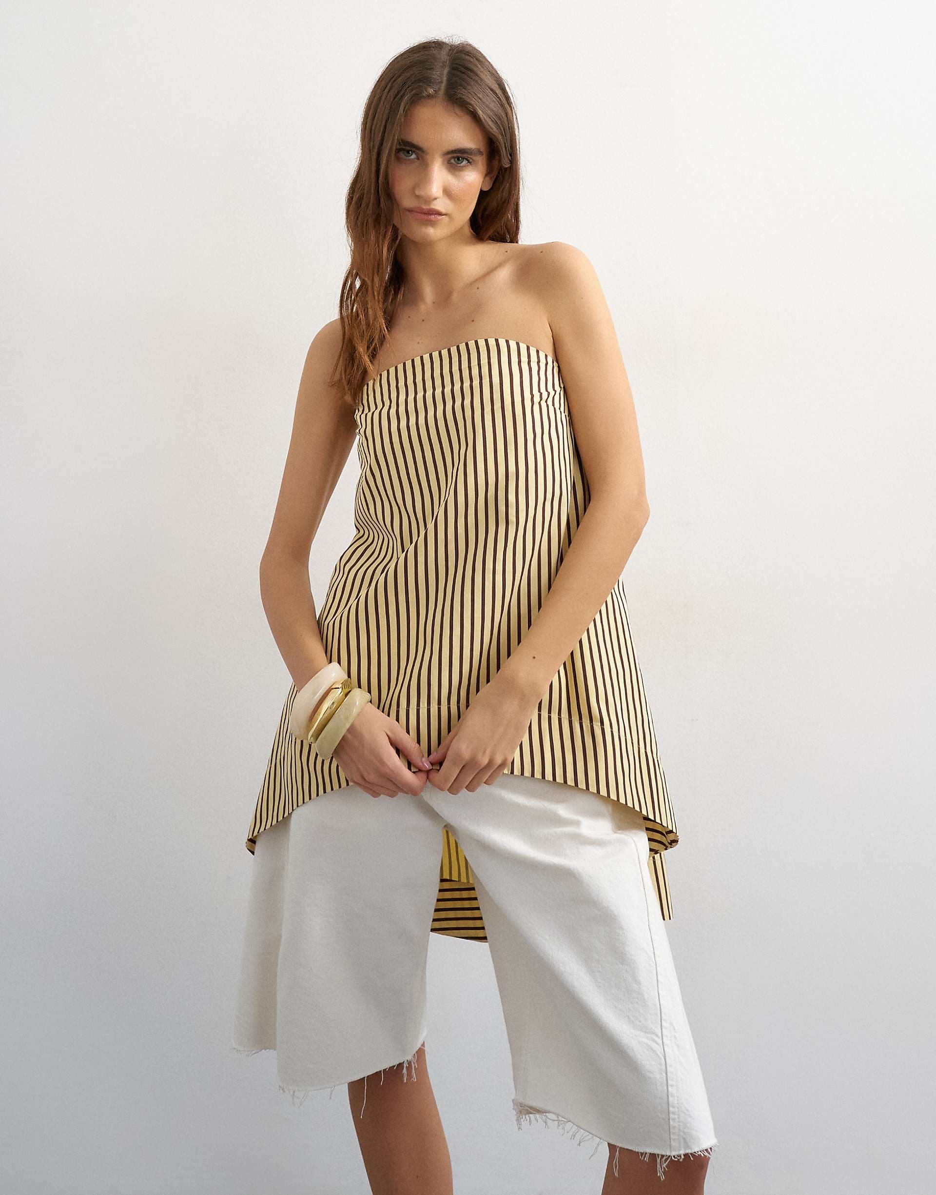 Topshop high low bandeau top in buttermilk stripe