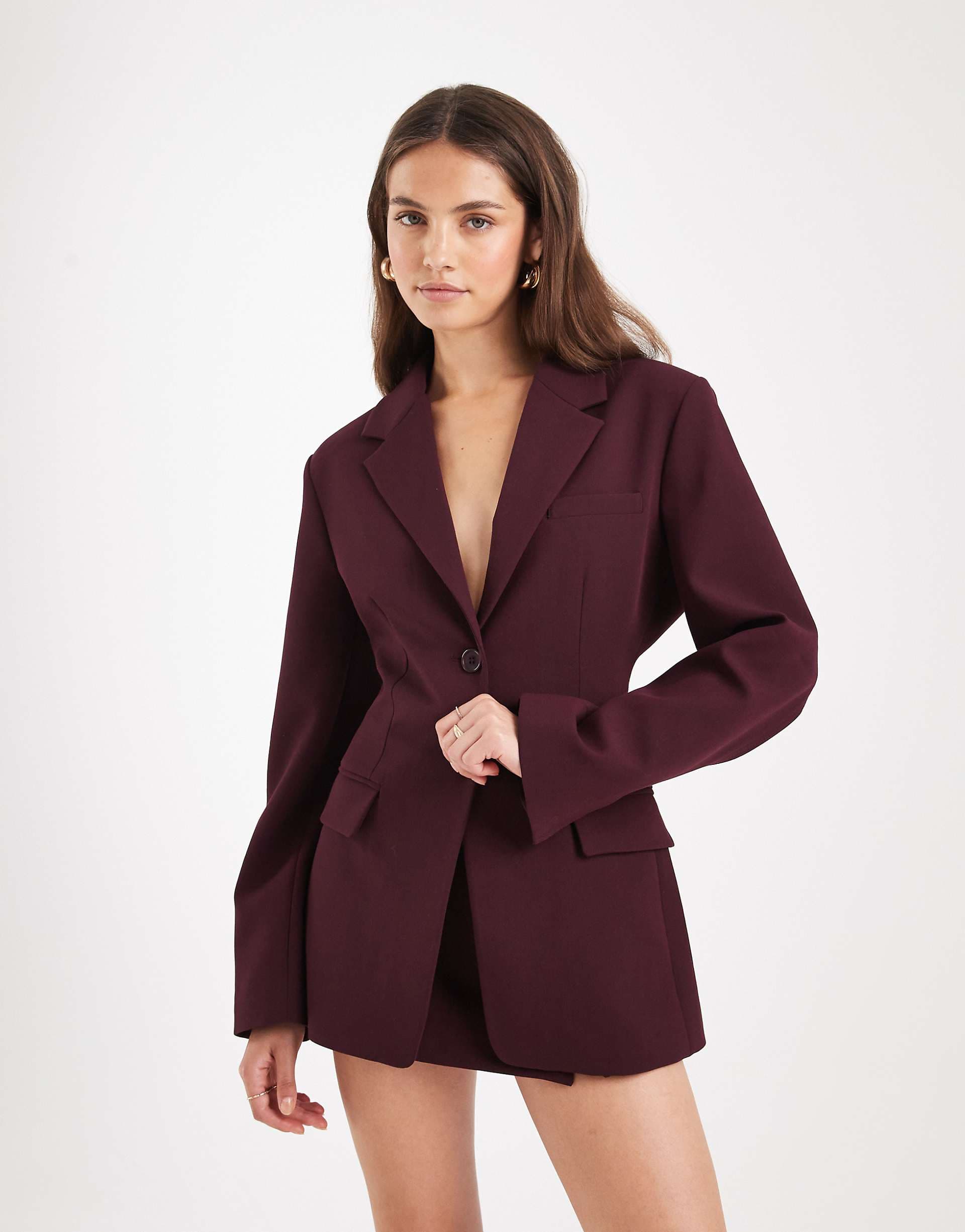 ASOS DESIGN cinch waist blazer in plum