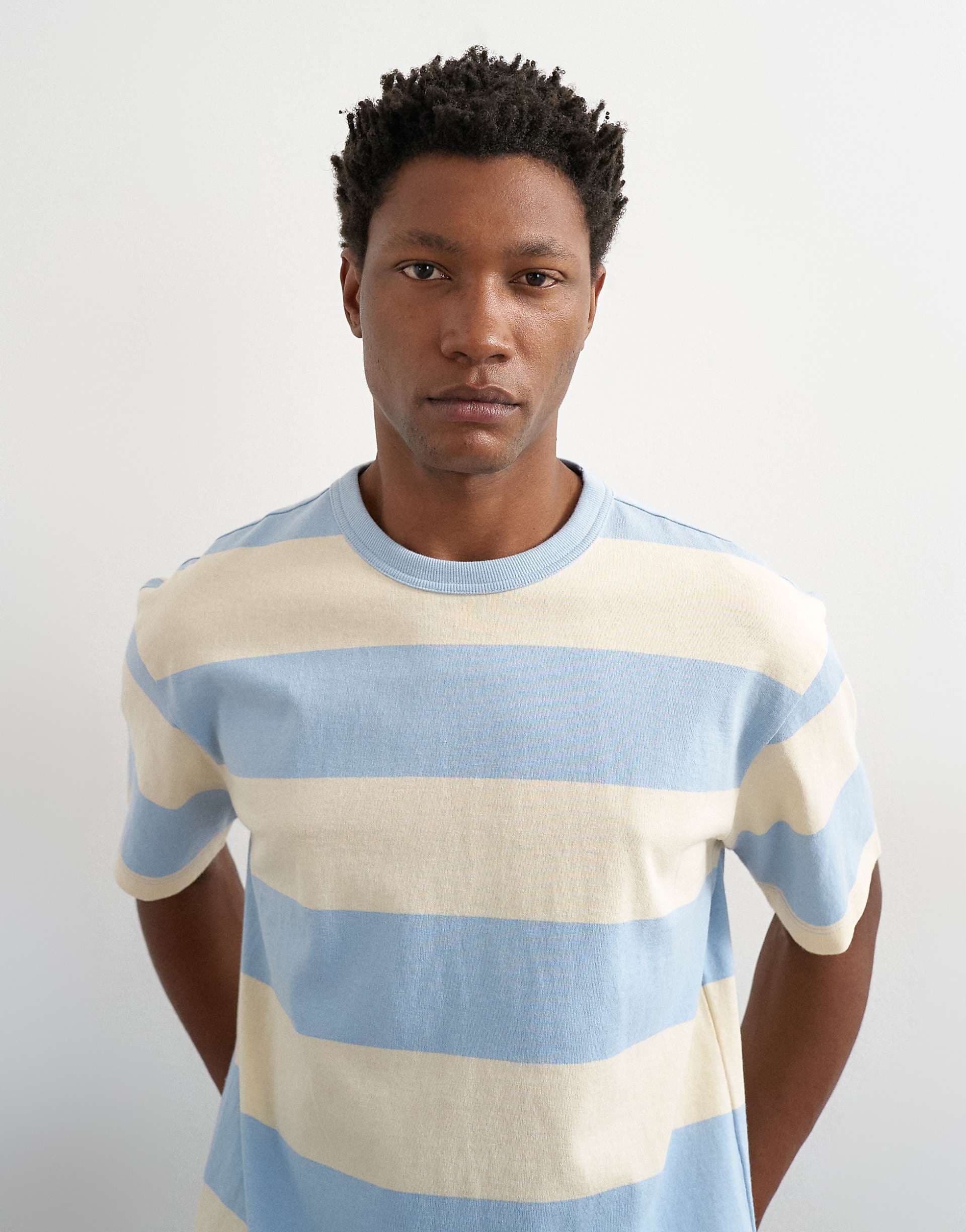 Topman relaxed fit T-shirt with wide stripes in blue and cream
