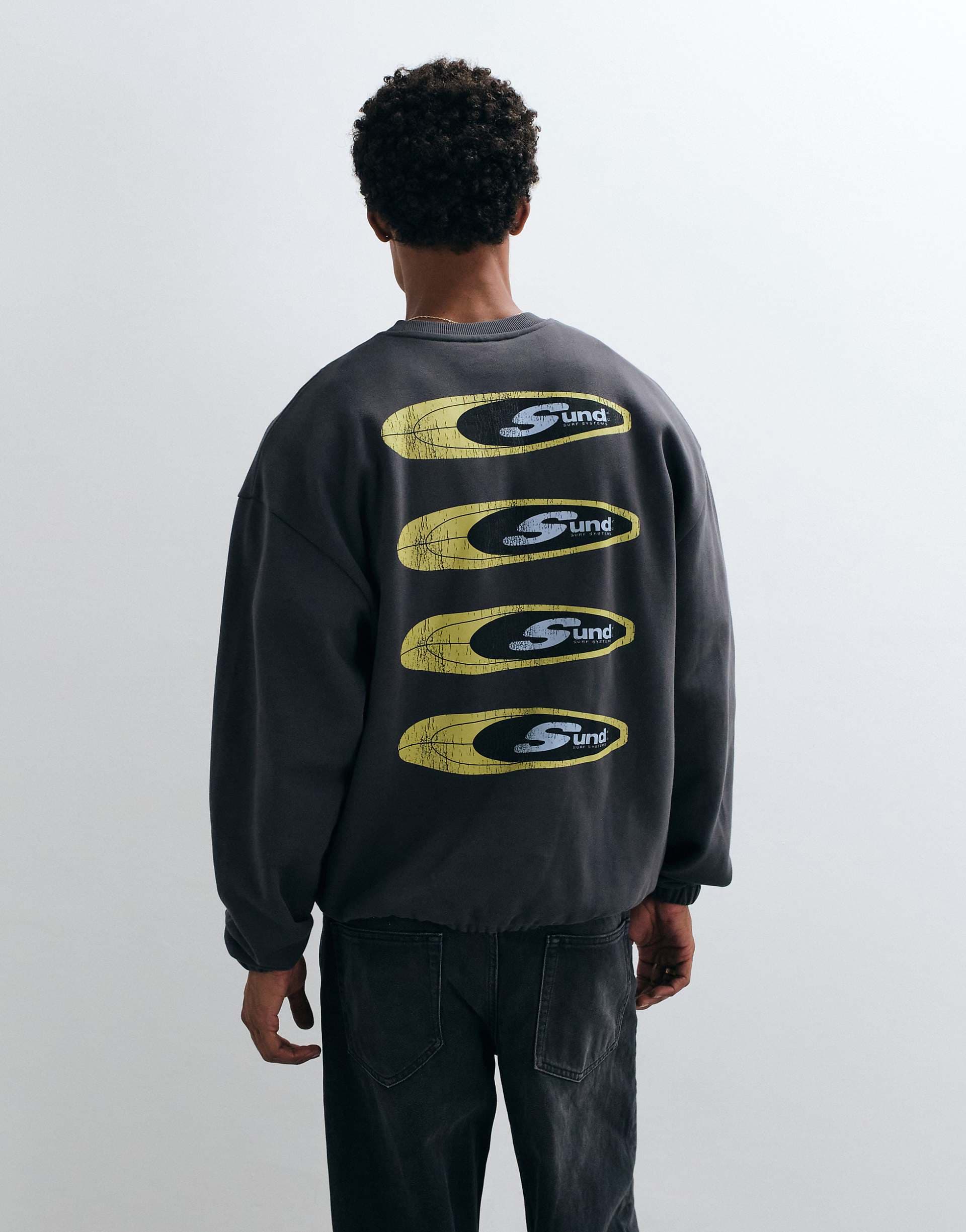 ASOS DESIGN oversized crew neck sweater with toggle cord at hem in gray