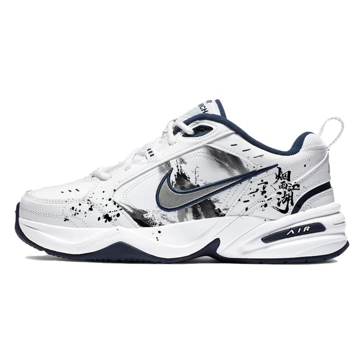 Custom Sneakers: Nike Air Monarch 4 Ink Landscape Fashion Versatile Slip-Resistant Wear-Resistant Low-Top Dad Shoes Unisex White Black