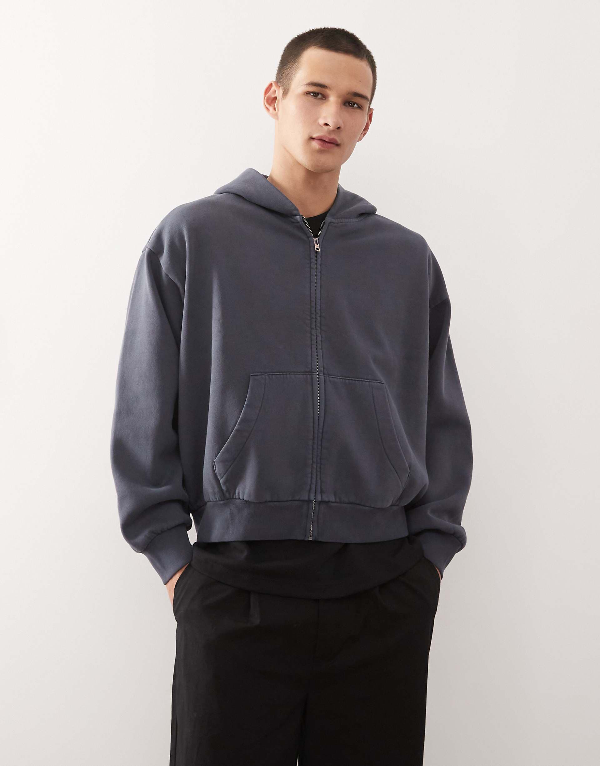 Weekday oversized zip through hoodie in navy