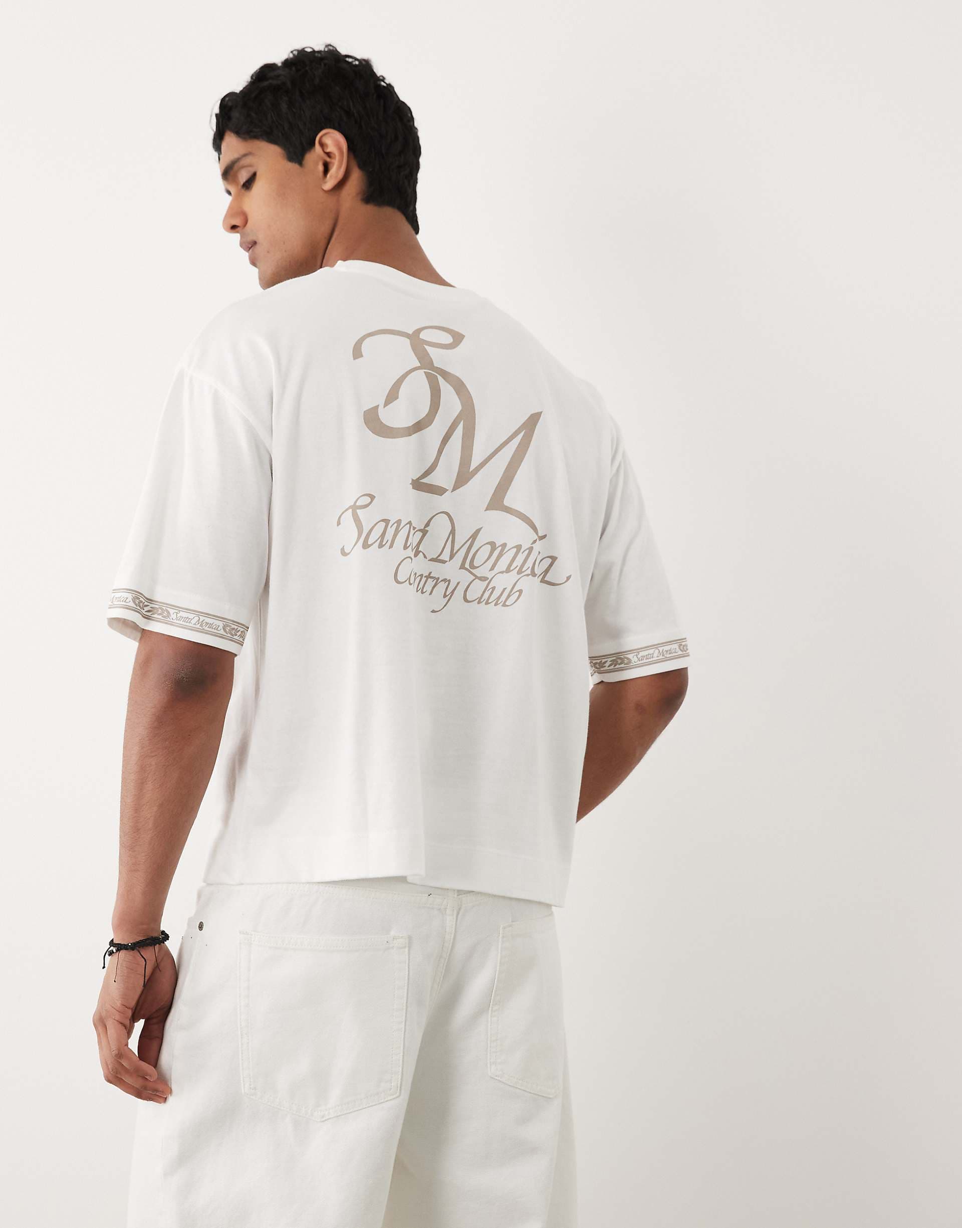 ASOS DESIGN boxy oversized T-shirt with puff text print and sleeve prints in white