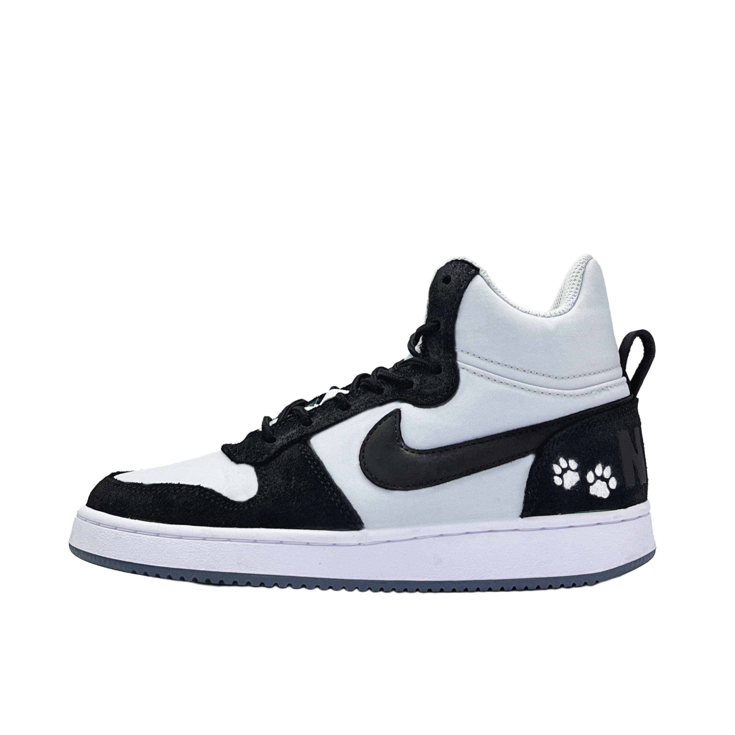 Custom Sneakers Nike Court Borough Mid Suede Patchwork Claw Print Casual Shoes Unisex Black White