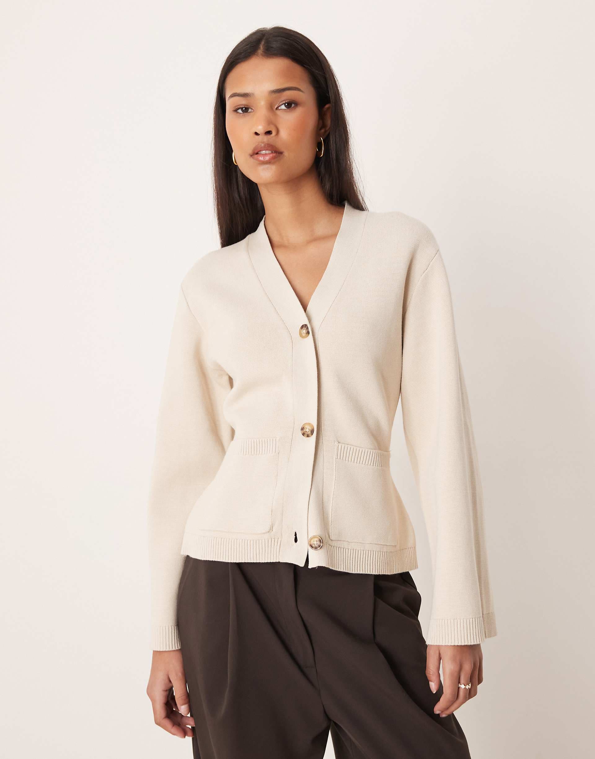 Gina Tricot pure cotton knit cardigan in beige