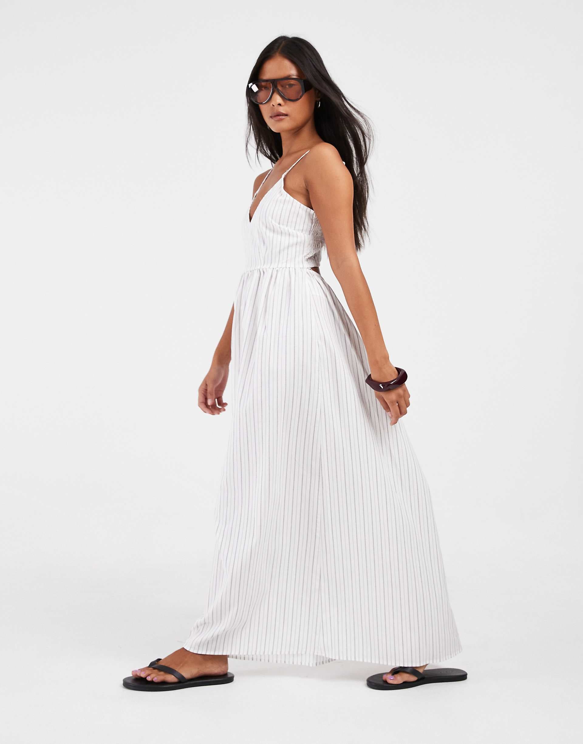 Vero Moda Petite cami maxi dress in white striped print