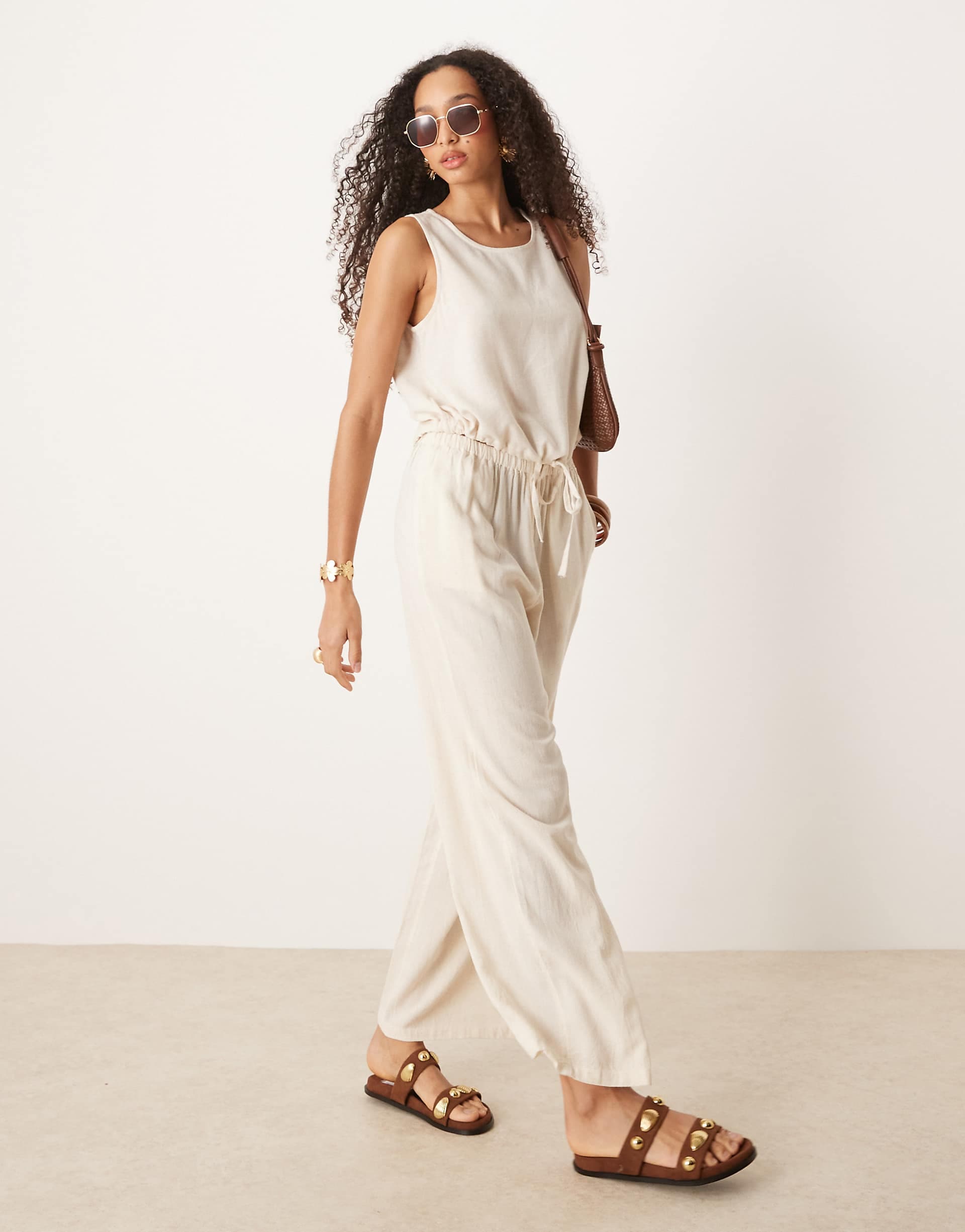 River Island linen mix pants in cream - part of a set
