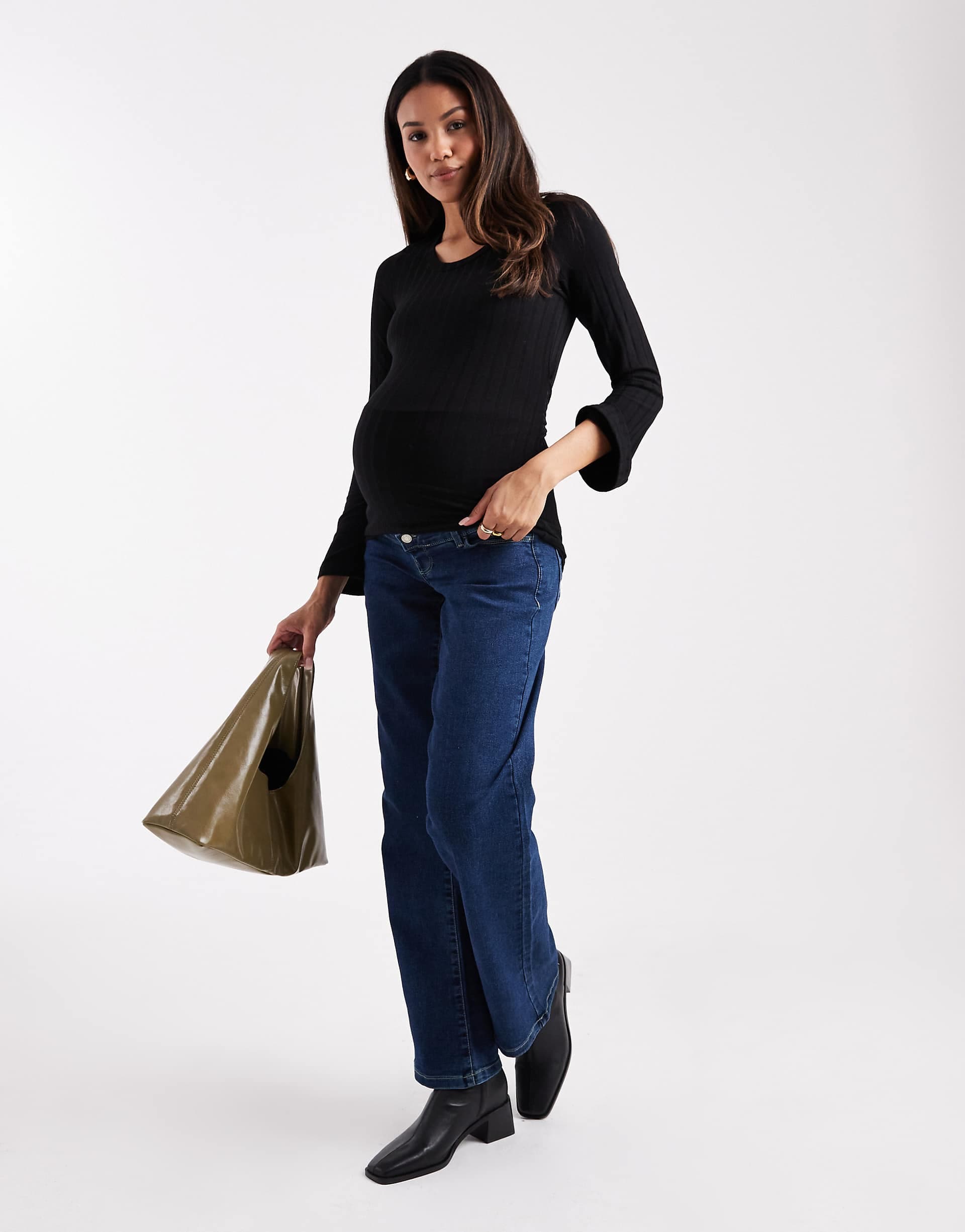 Vero Moda Maternity straight leg jeans with overbump band in dark-blue denim