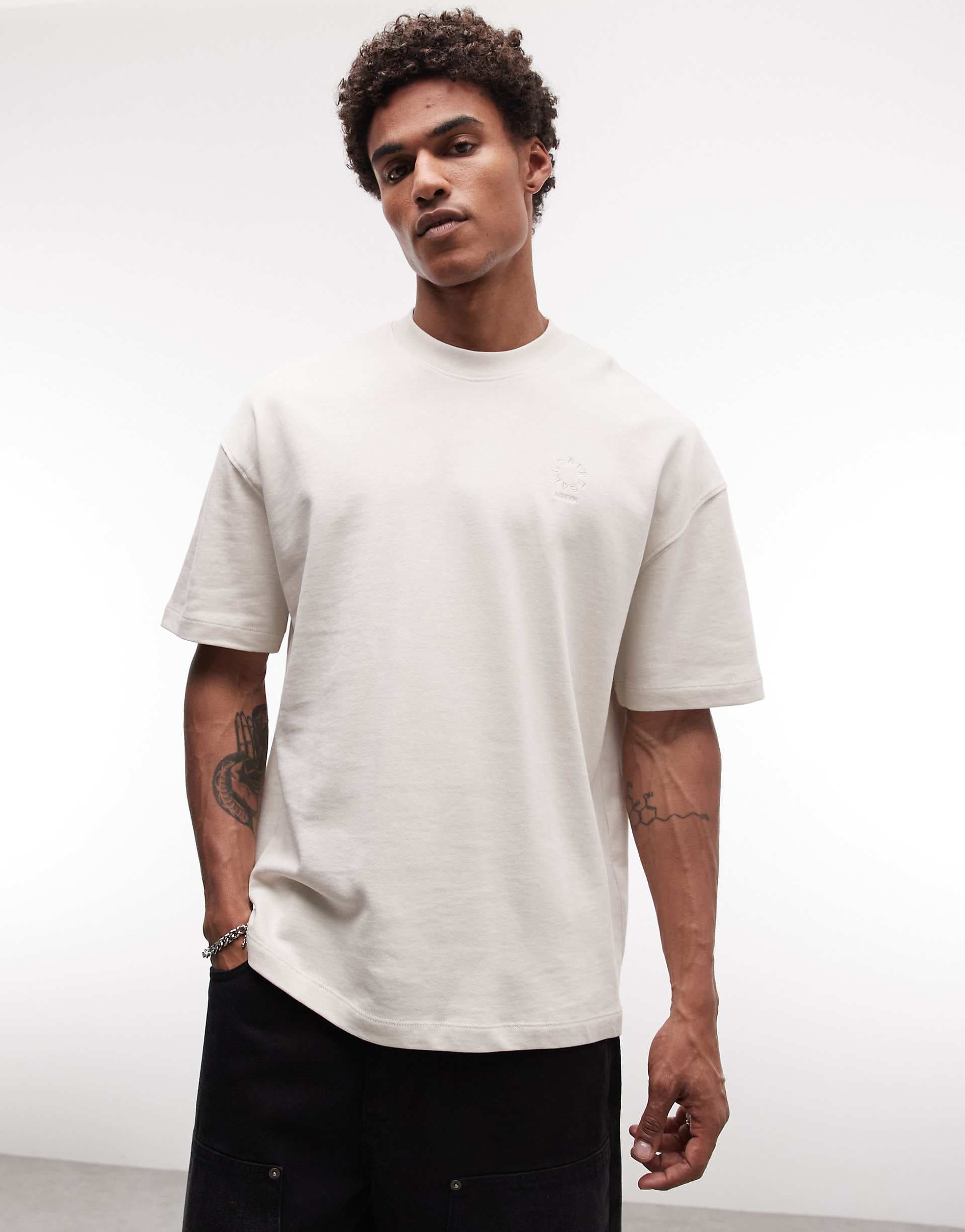 AllSaints Haven small embroidered chest logo t-shirt in duck white