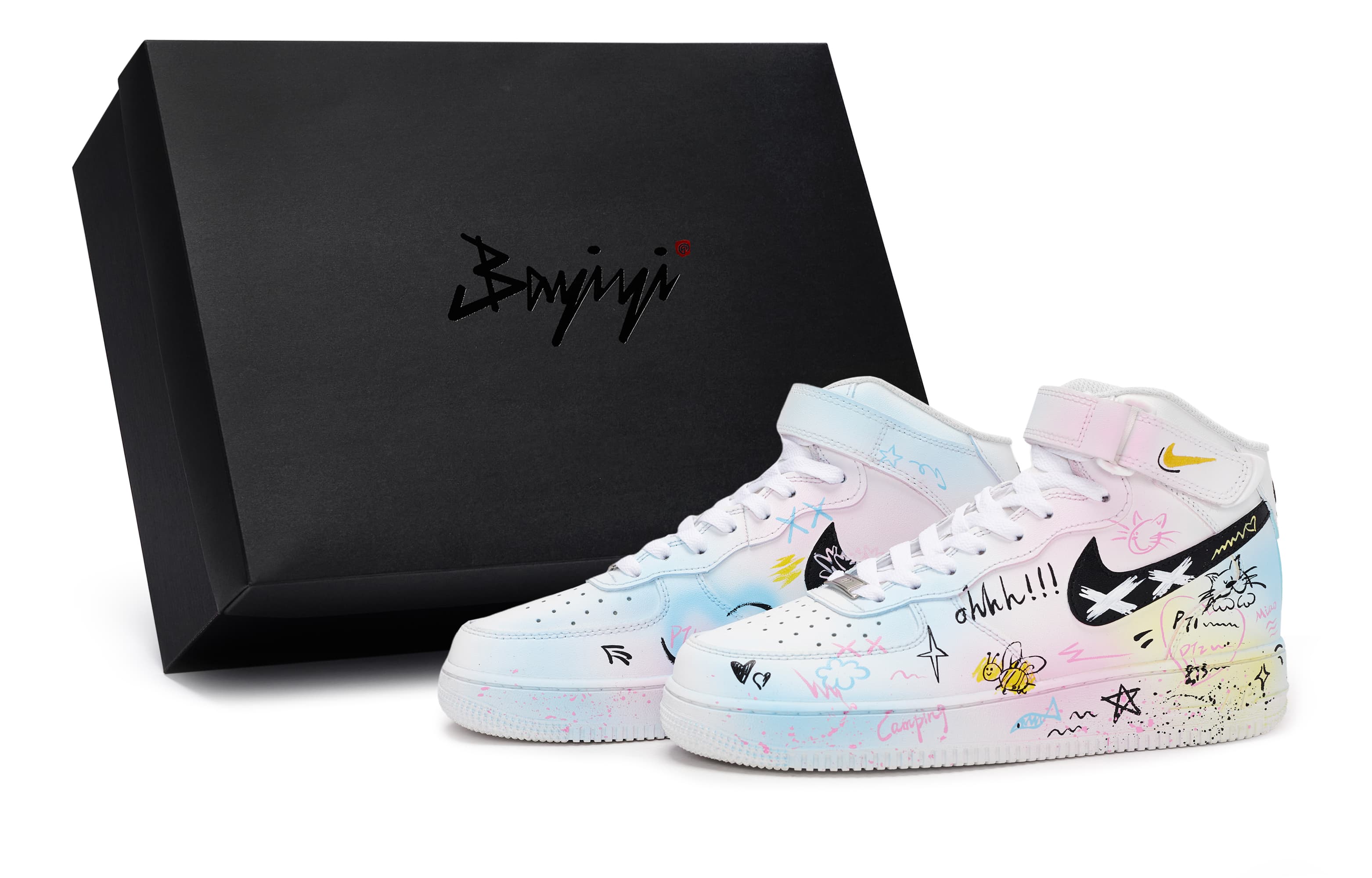 Custom Sneakers Nike Air Force 1 '07 811 Made Spring Outing Special Box Spring Fresh Graffiti Dopamine Anti-Slip Wear-Resistant Mid-Top Skate Shoes Unisex White Black Pink Blue