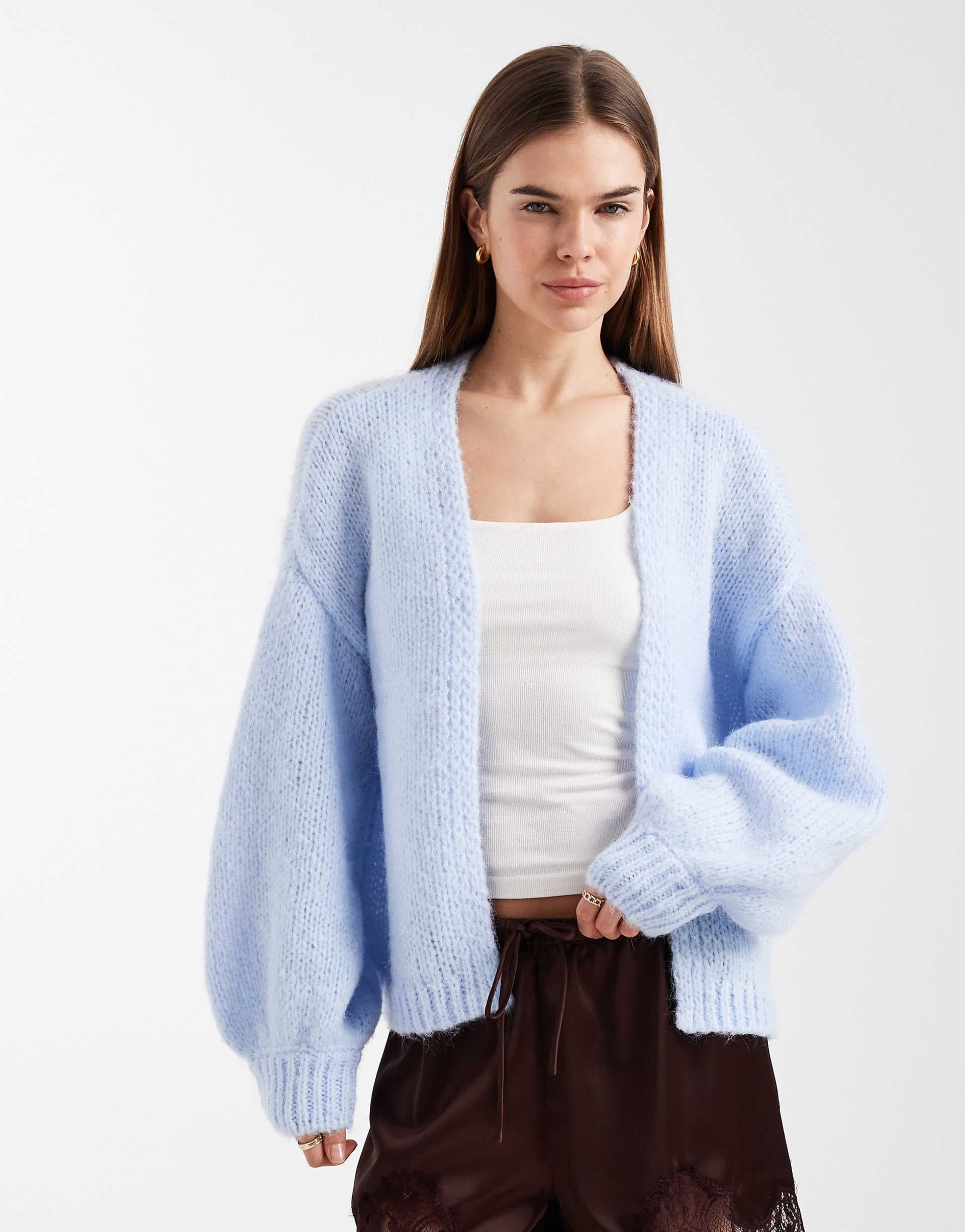 Vero Moda soft blouson sleeve edge to edge cardigan in soft blue