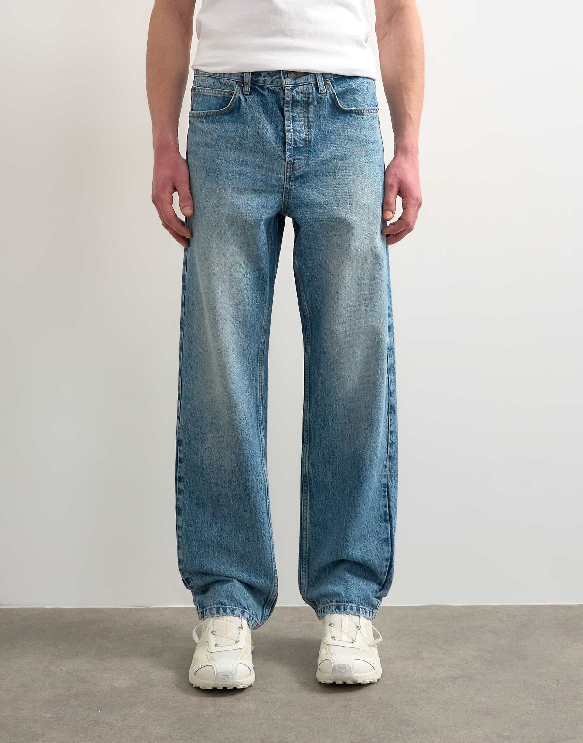 Topman rigid straight jeans in mid wash