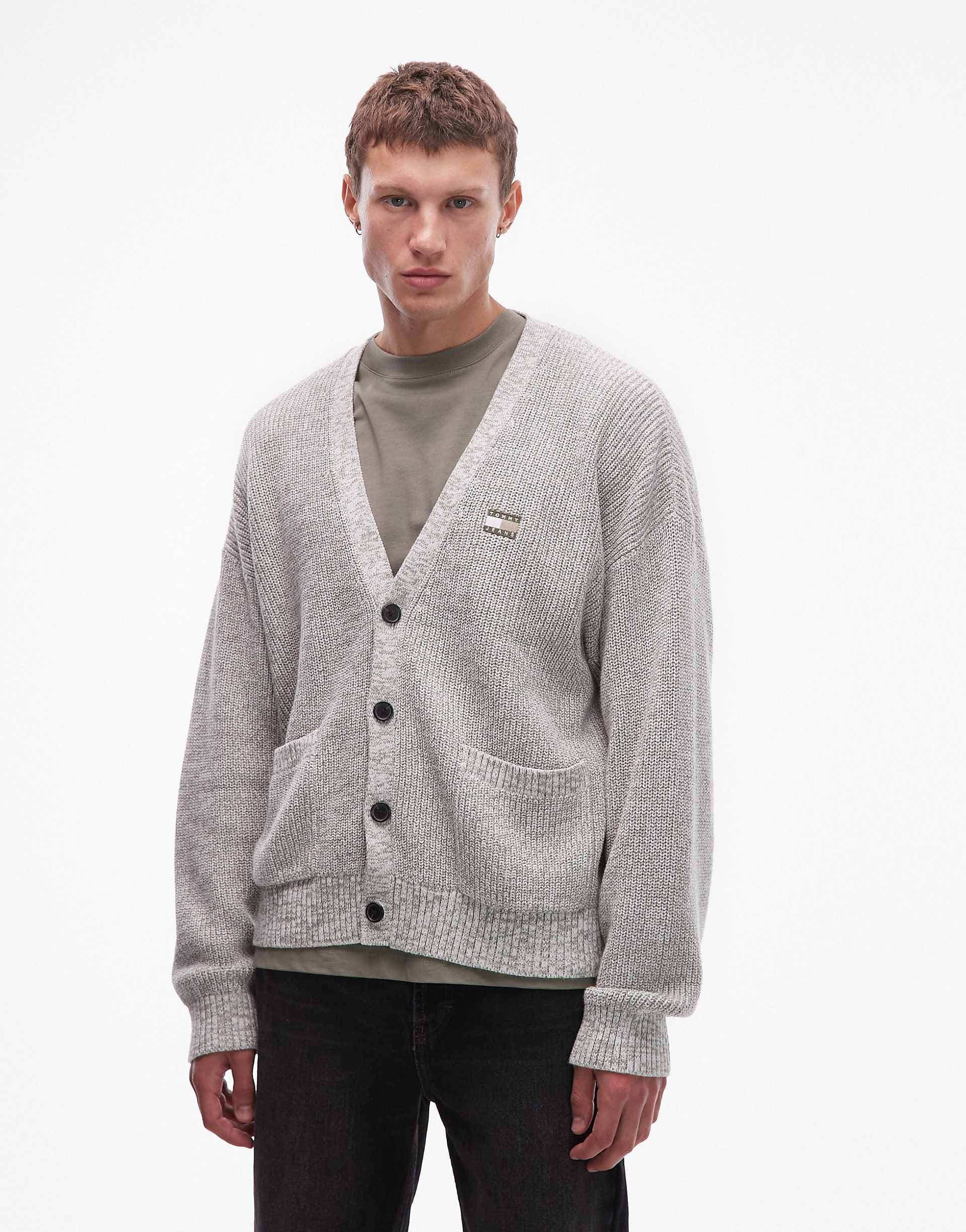 Tommy Jeans relaxed knit cardigan in gray