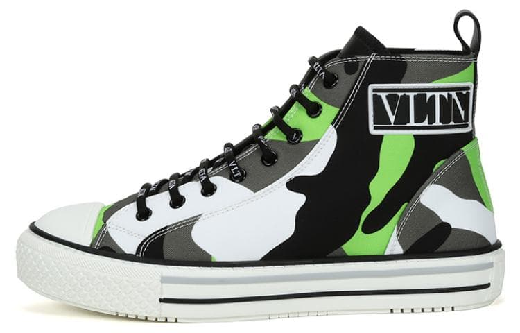 Valentino Camouflage Lace-Up Fashion Sneakers Men's Fluorescent Green