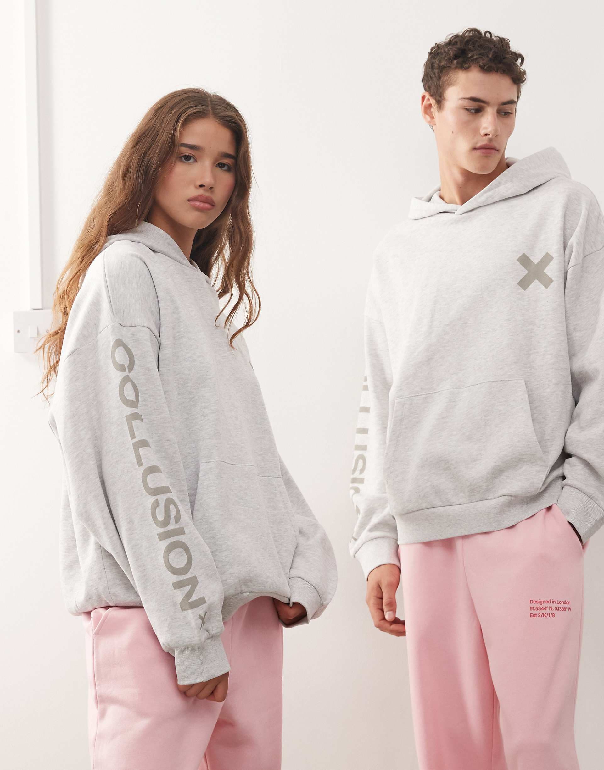 COLLUSION Unisex logo hoodie in gray heather