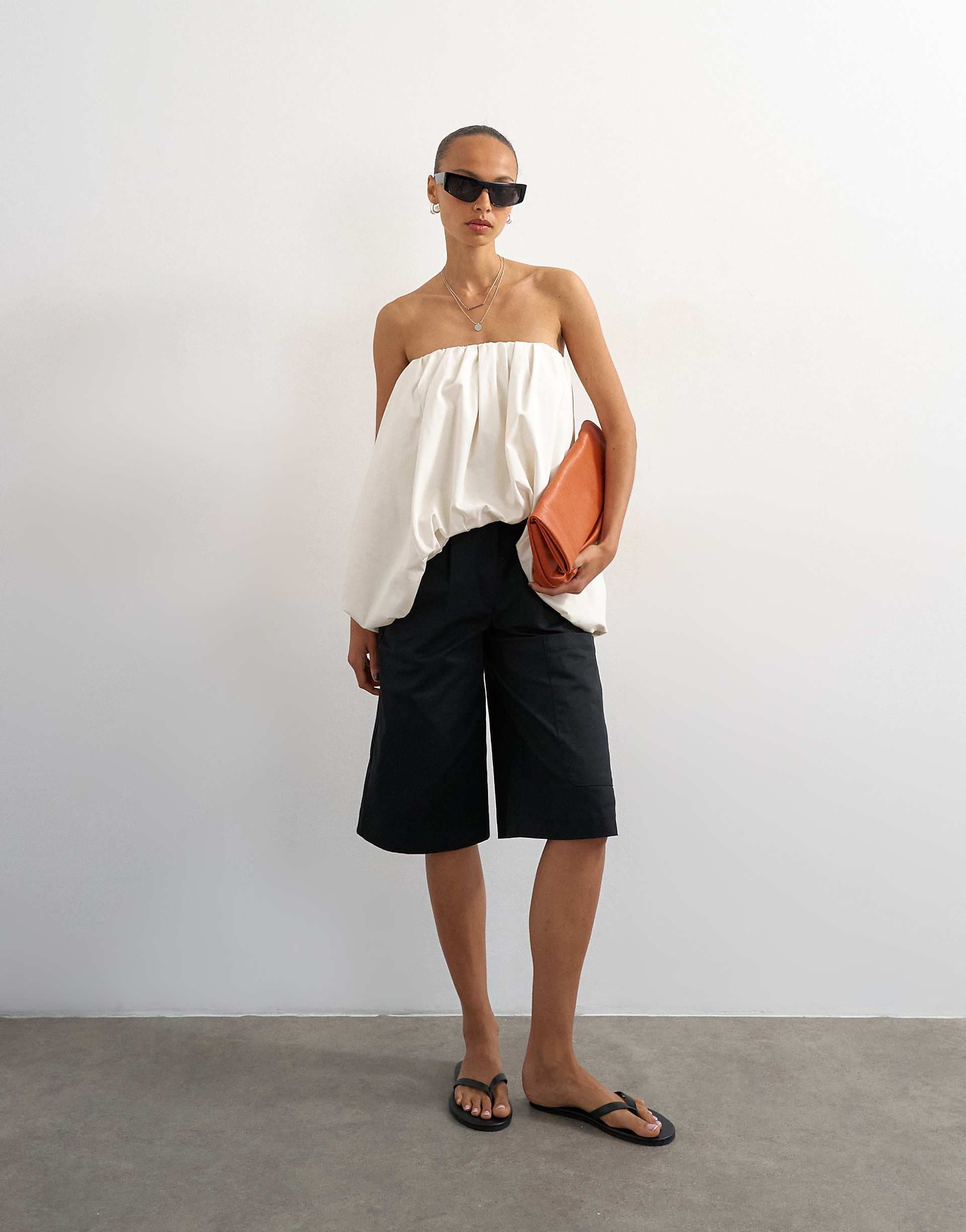Topshop longline bermuda cargo shorts in black