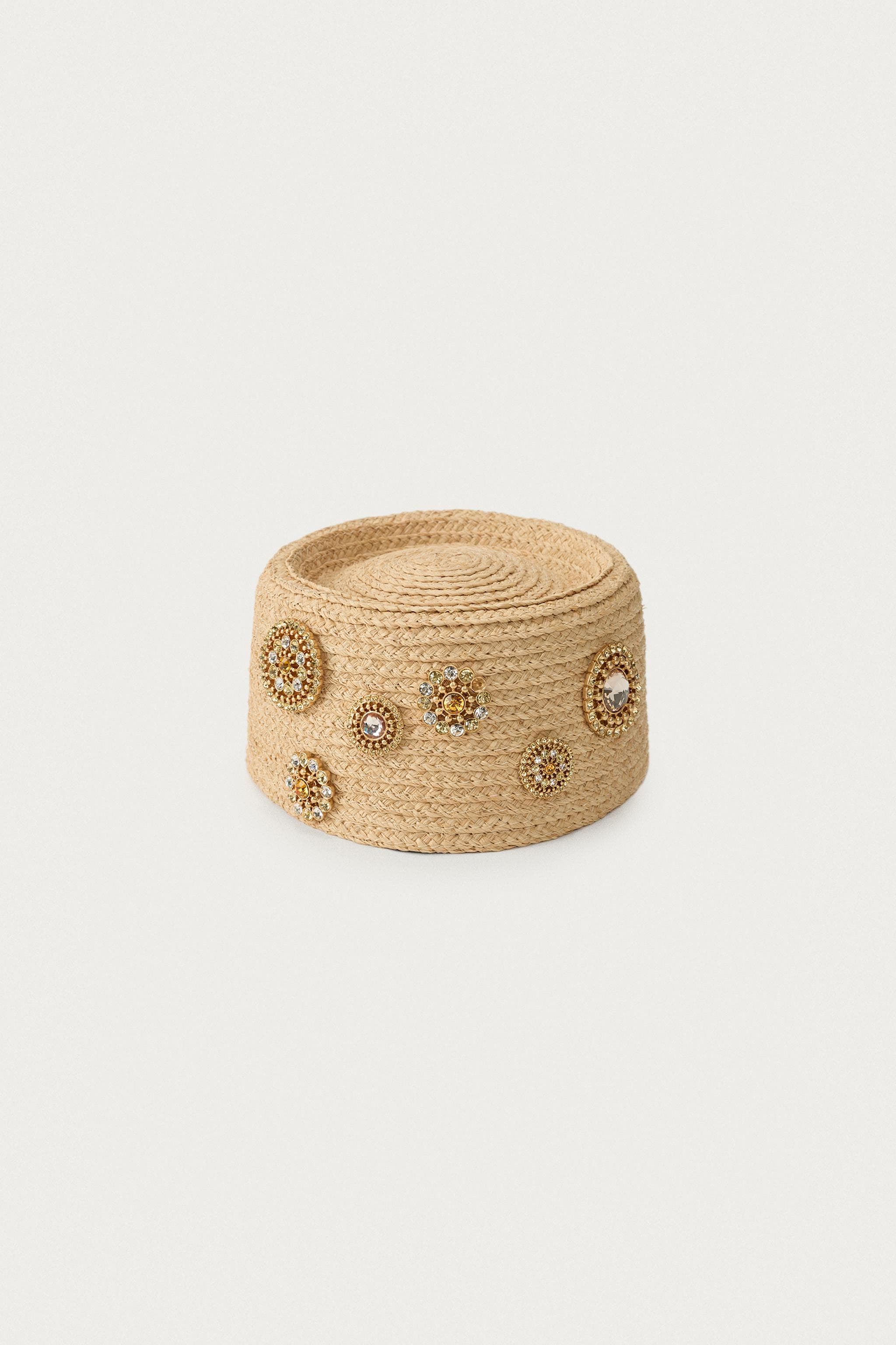 100% RAFFIA HEADPIECE WITH BROOCHES MARISA BERENSON X ZARA
