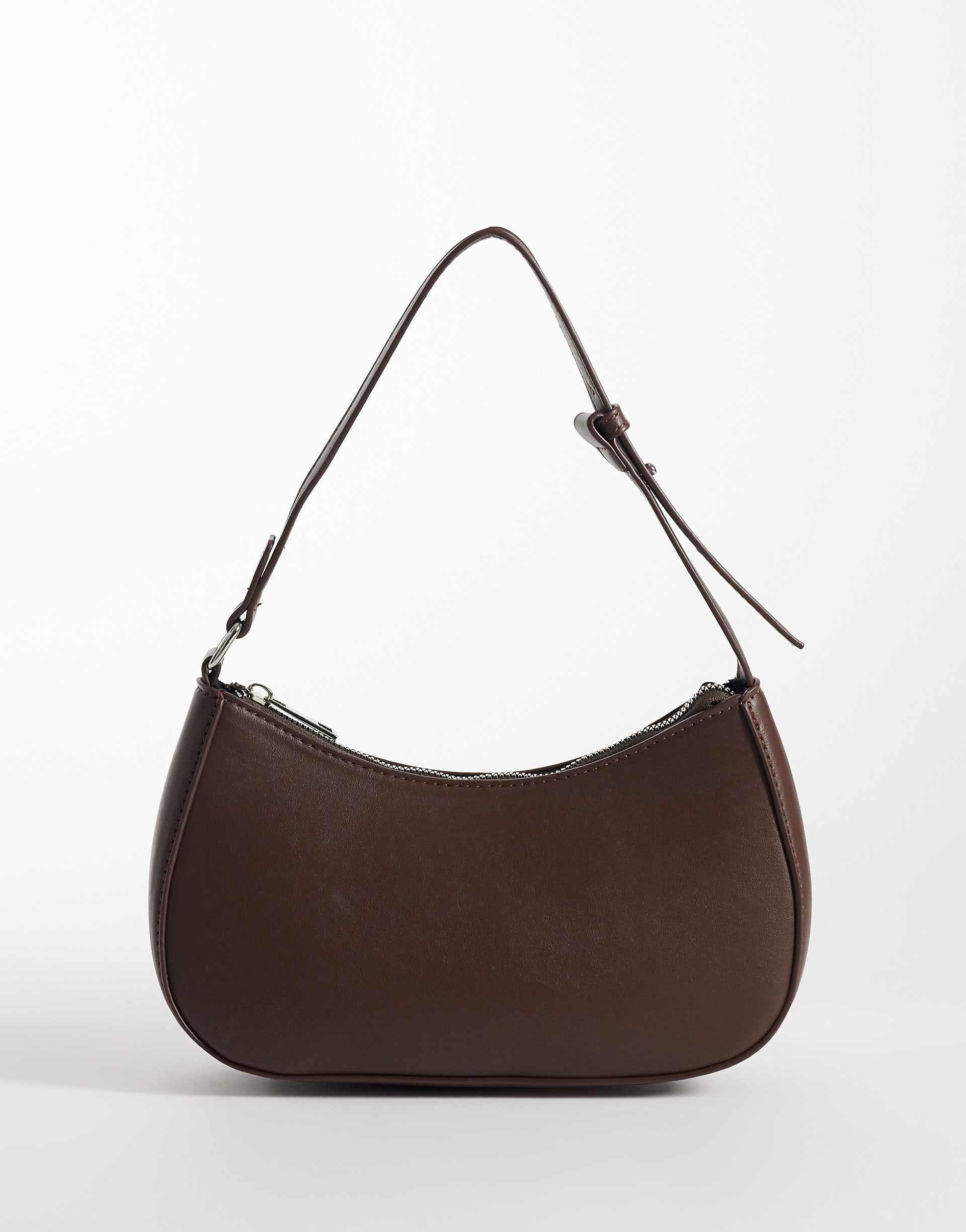 Pieces leather look shoulder bag in chocolate brown