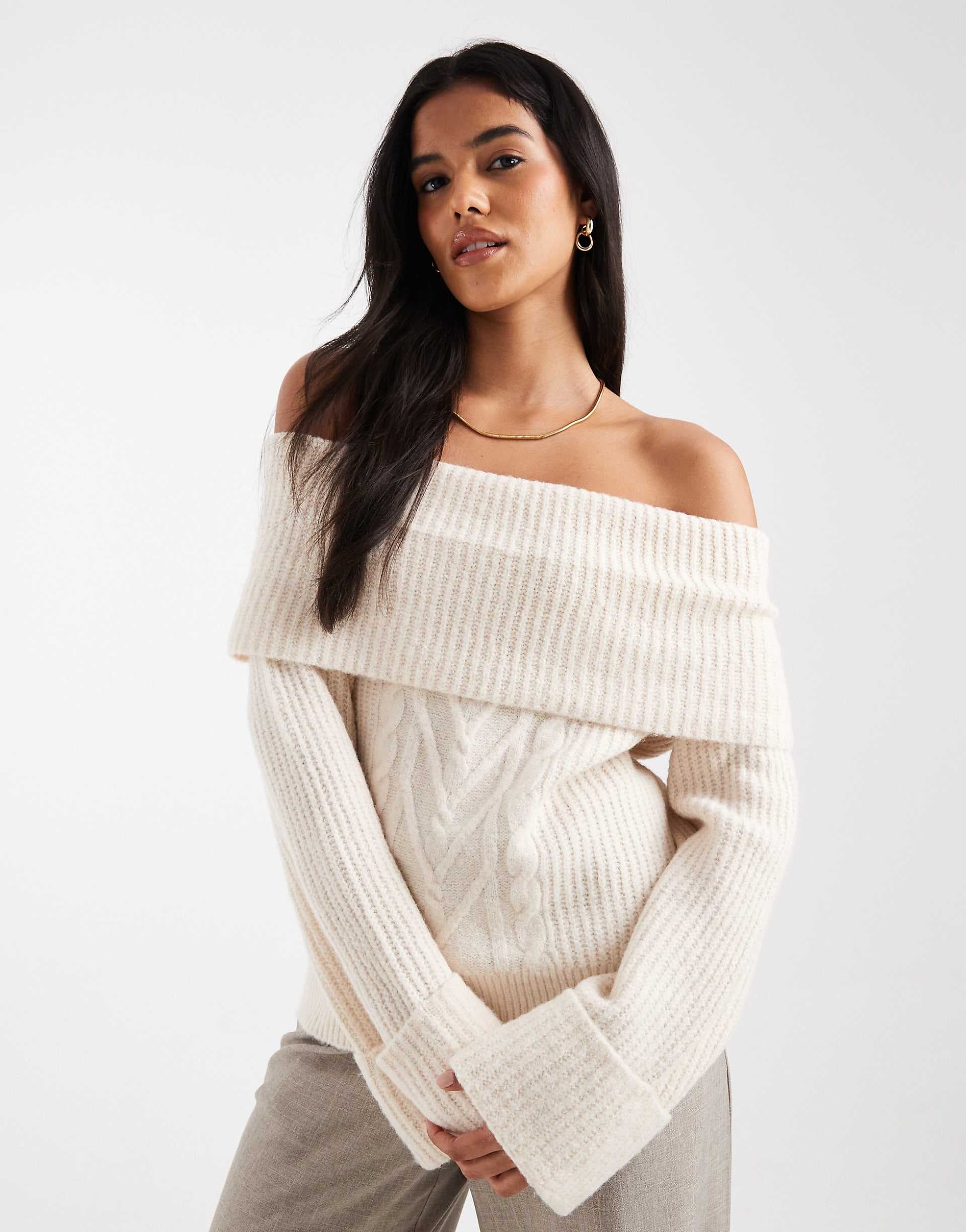 ONLY off the shoulder knit sweater in cream