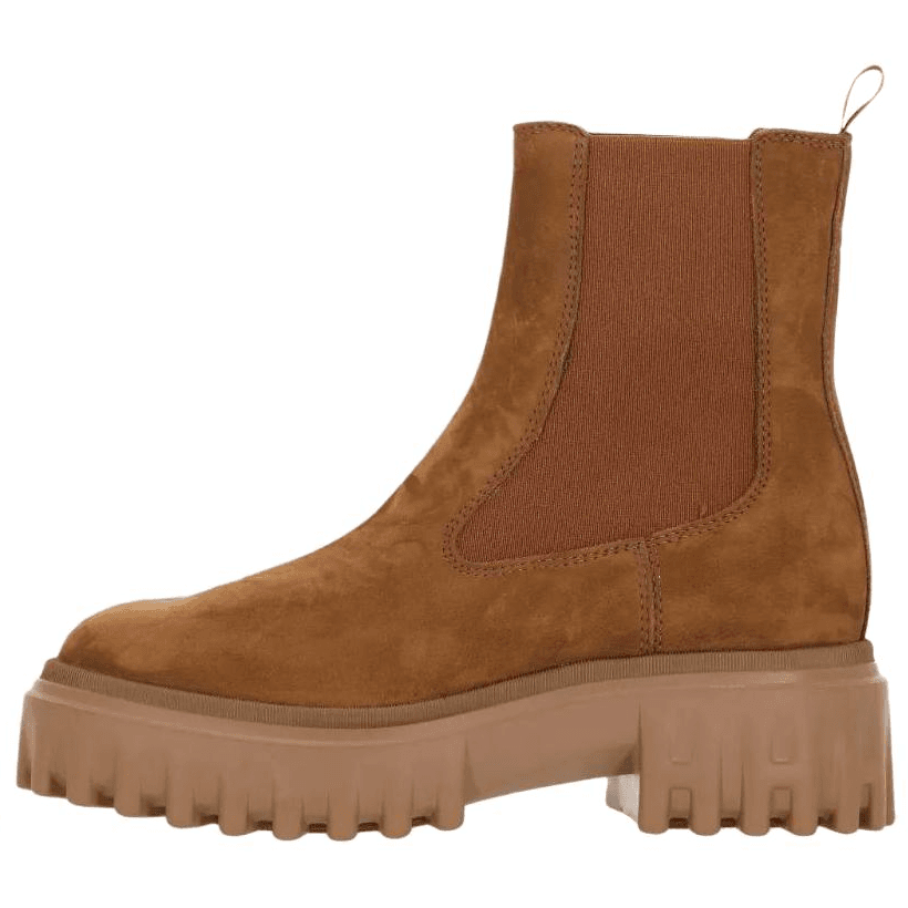 HOGAN Suede Calfskin Slip-On Platform Short Chelsea Boots Women's Brown