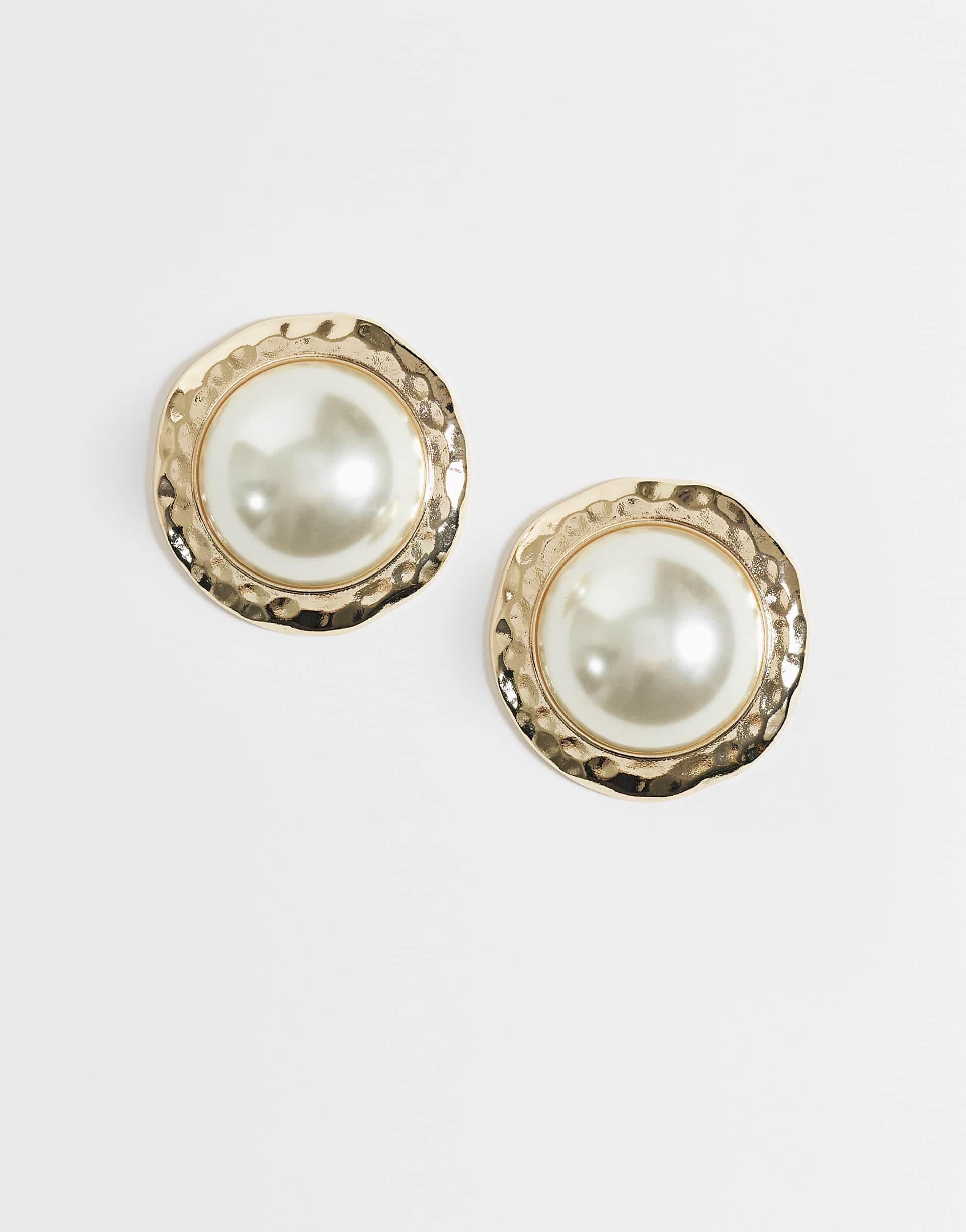 ASOS DESIGN large statement stud earrings with faux pearl center in gold tone
