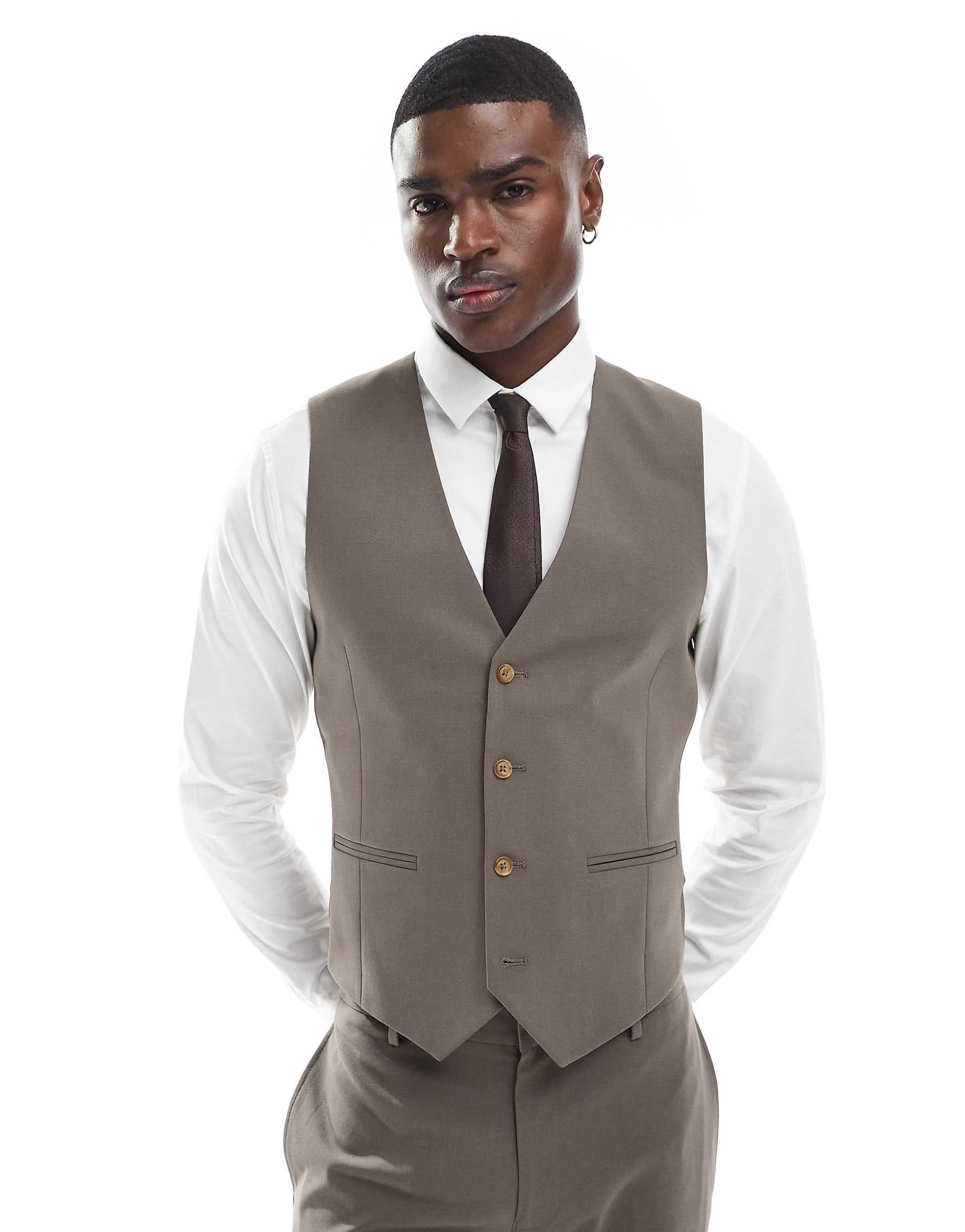 ASOS DESIGN slim suit vest in mink brown