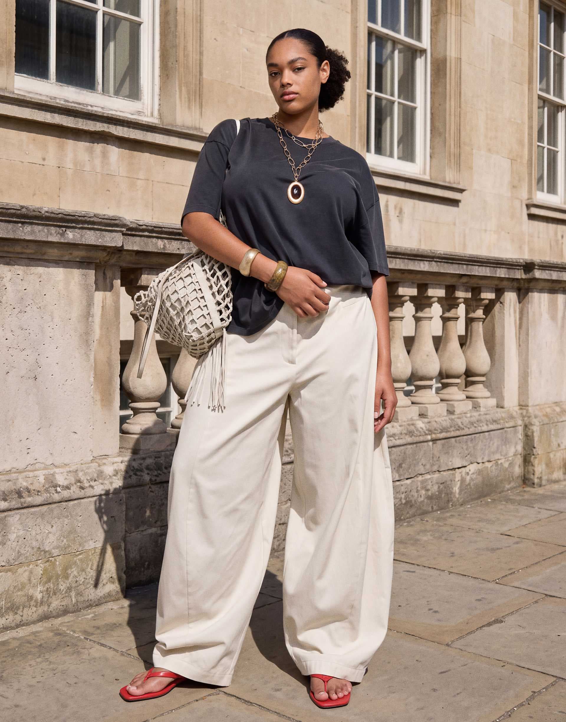 ASOS DESIGN Curve Tailored extreme taper barrel pants in stone