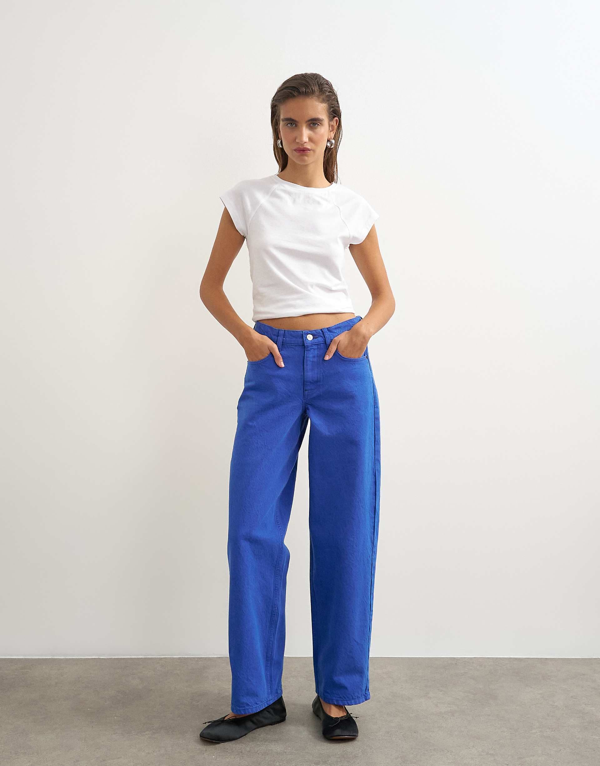 Topshop Cinch low rise relaxed jeans in strong blue