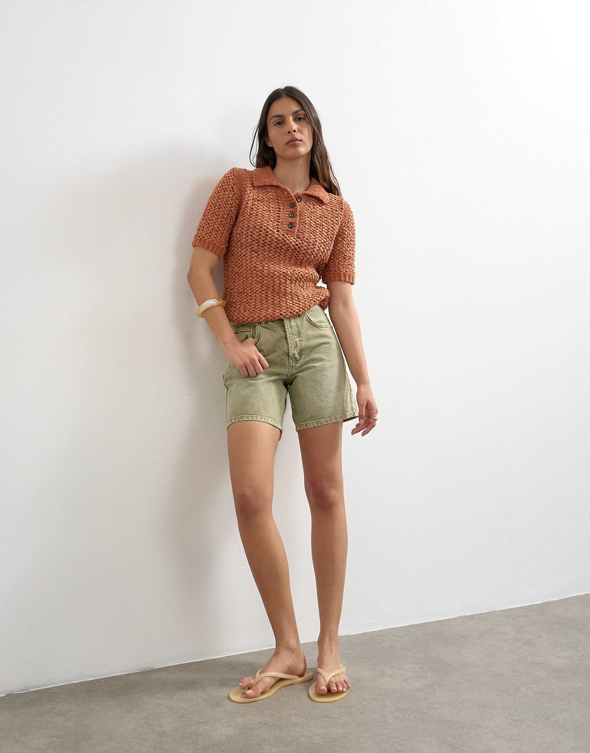 Topshop denim Editor shorts in apple green