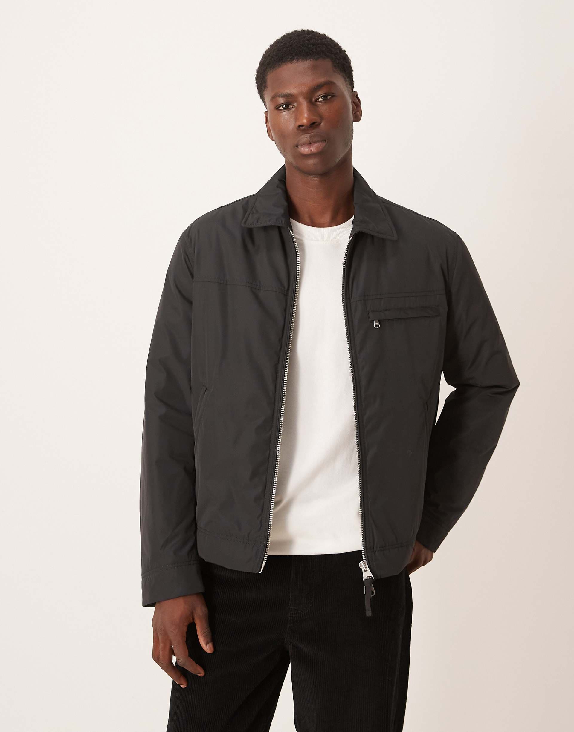 ARKET nylon minimal jacket with zip front in black