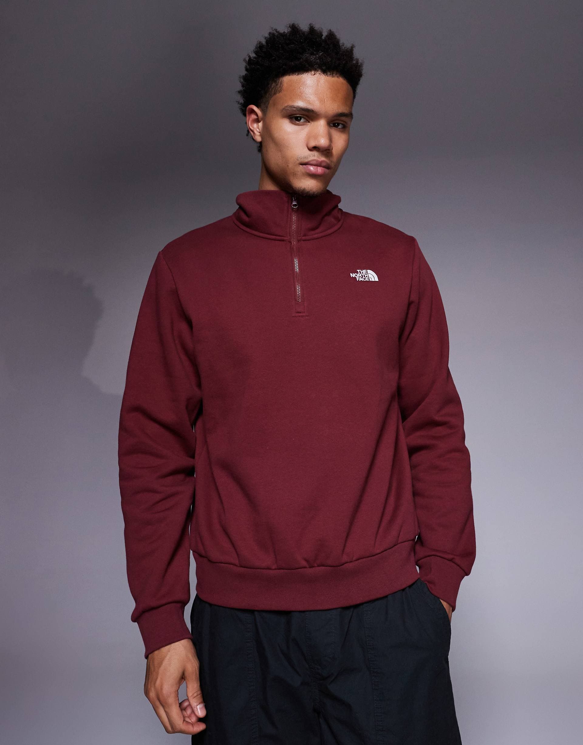 The North Face Evolution quarter zip sweatshirt in burgundy