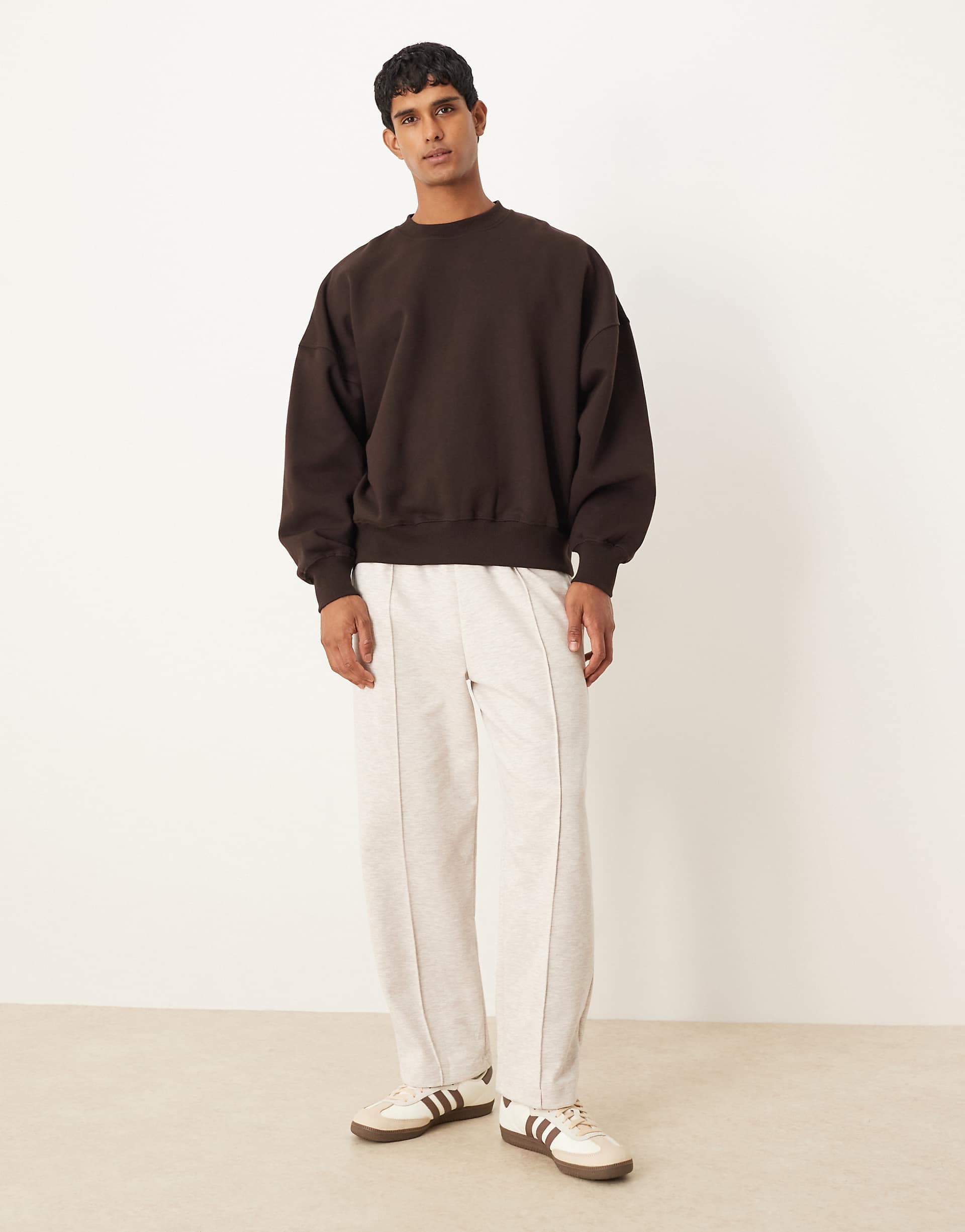 ASOS DESIGN tapered sweatpants scuba-style fabric in oatmeal heather