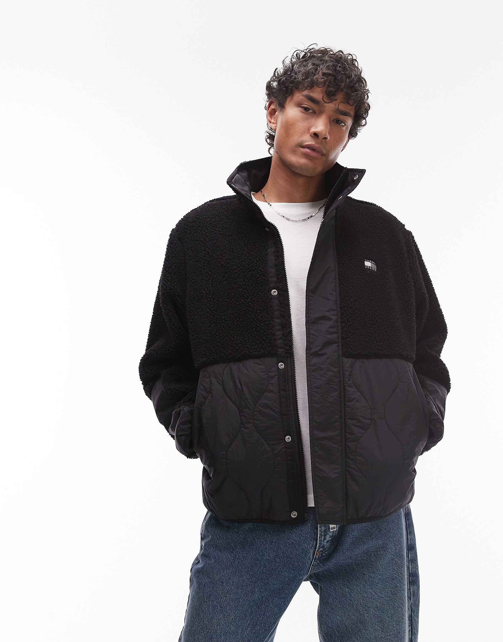 Tommy Jeans teddy fleece jacket in black