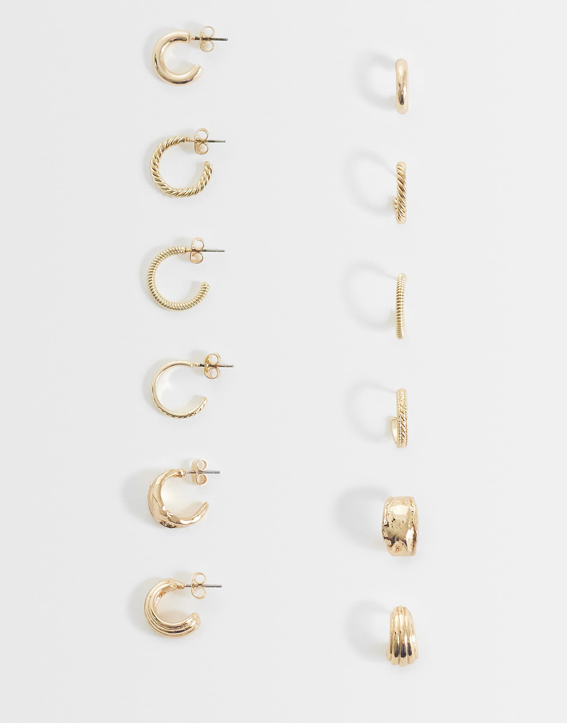 ASOS DESIGN multi-pack of mixed everyday hoop earrings in gold tone