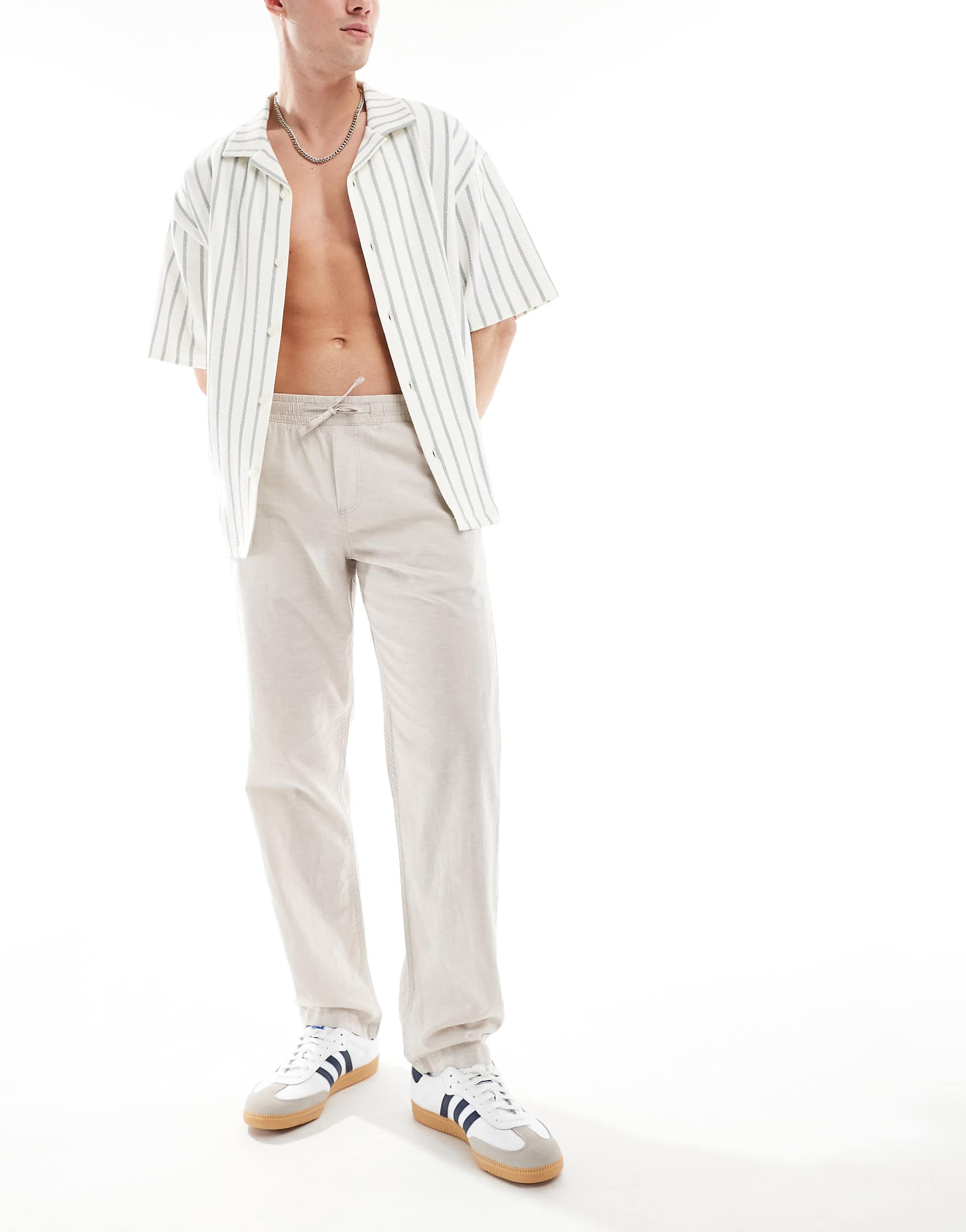 Jack & Jones drawstring linen mix pants in beige