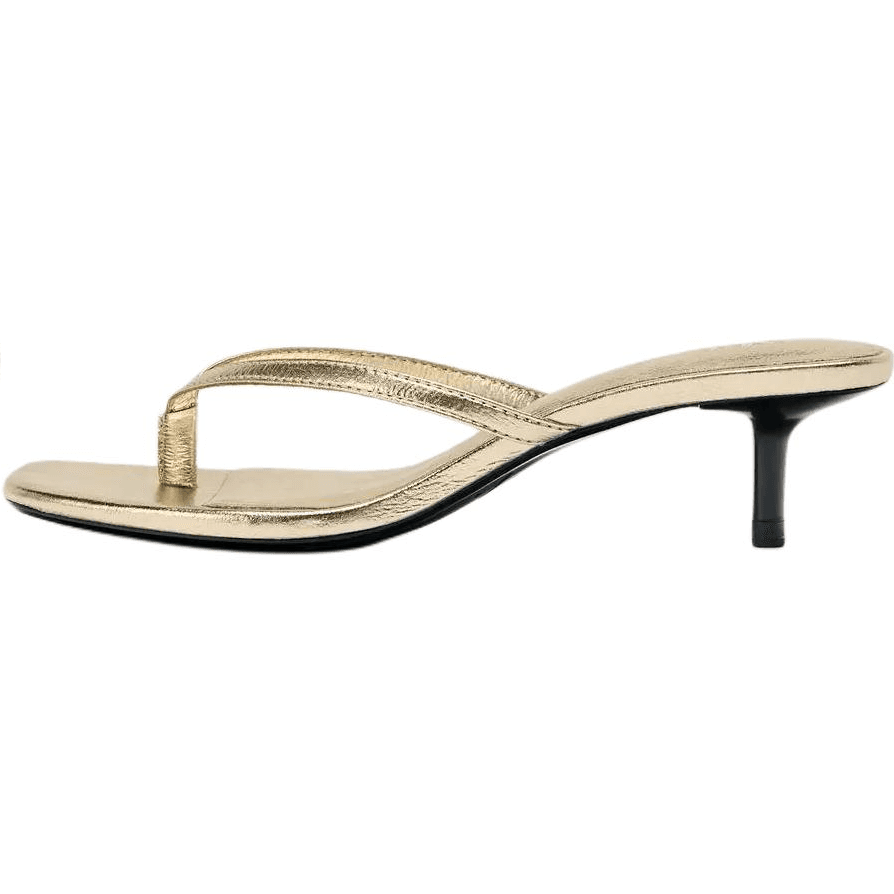 ZARA Simple Comfortable Metalized Effect Kitten Heel Thong Sandals Anti-Slip Women's Gold