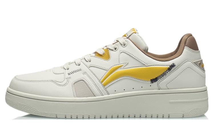 LiNing Anti-Slip Wear-Resistant Low-Top Skateboard Shoes White Yellow