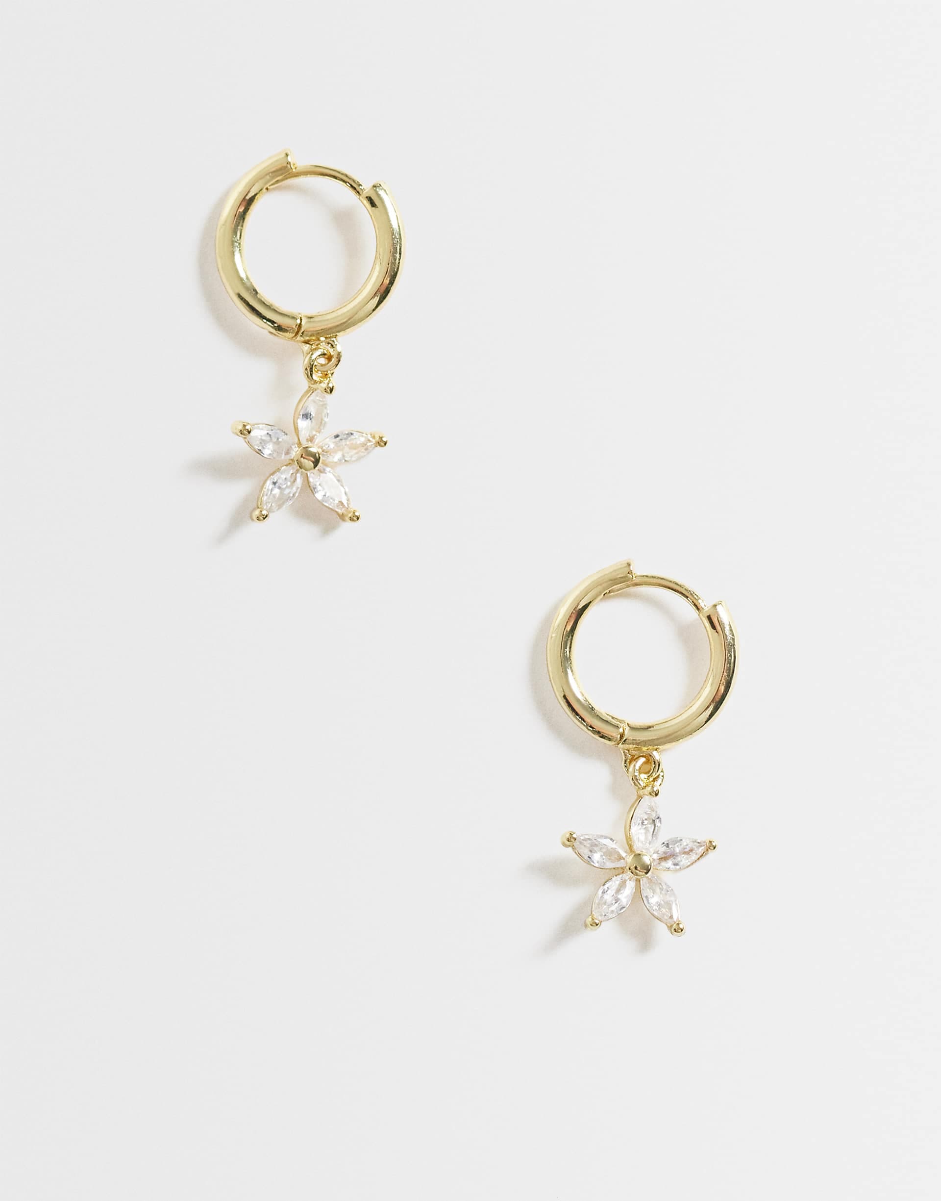 Kingsley Ryan 10mm gemset flower dangley hoops in 14kt gold plated brass