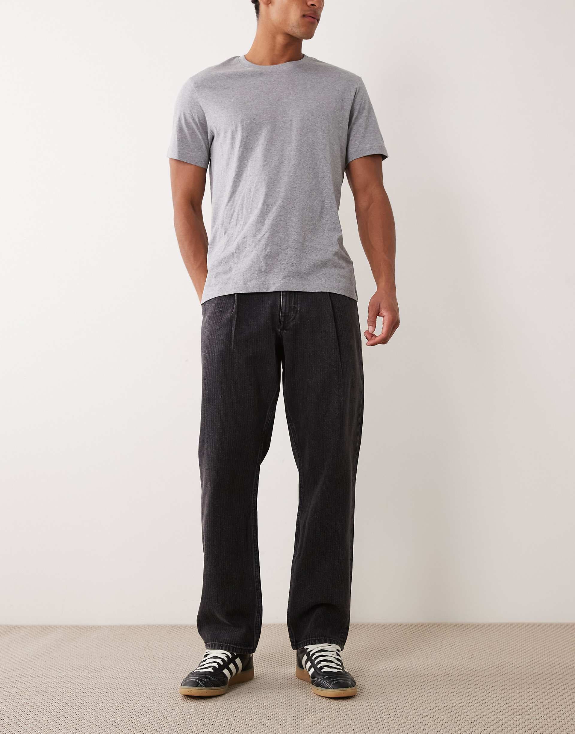 ASOS DESIGN straight jeans in washed black with pinstripe